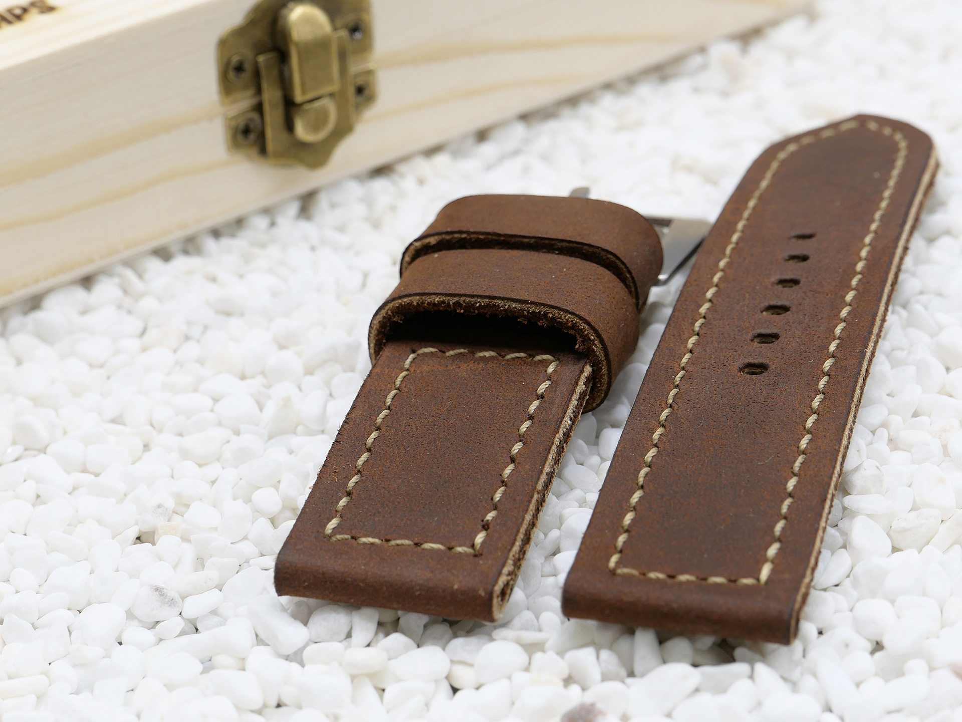 Panerai 47mm Leather Strap Rust Brown Marcello 26mm IMAGE