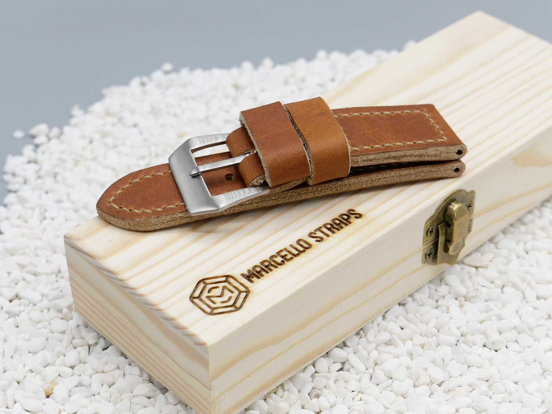 Marcello Panerai Luminor 47mm Leather Strap Brown Tan Los Alamos IMAGE