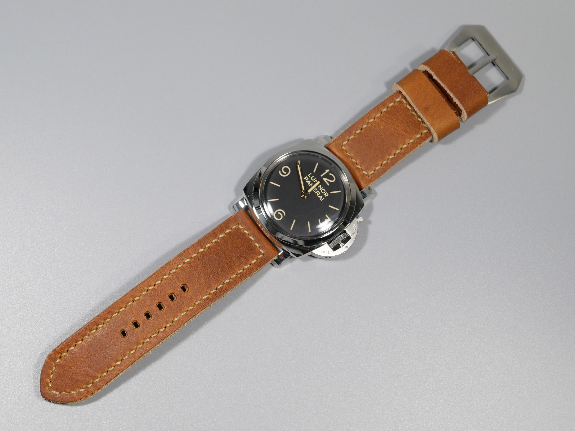 Marcello Panerai Luminor 47mm Leather Strap Brown Tan Los Alamos IMAGE