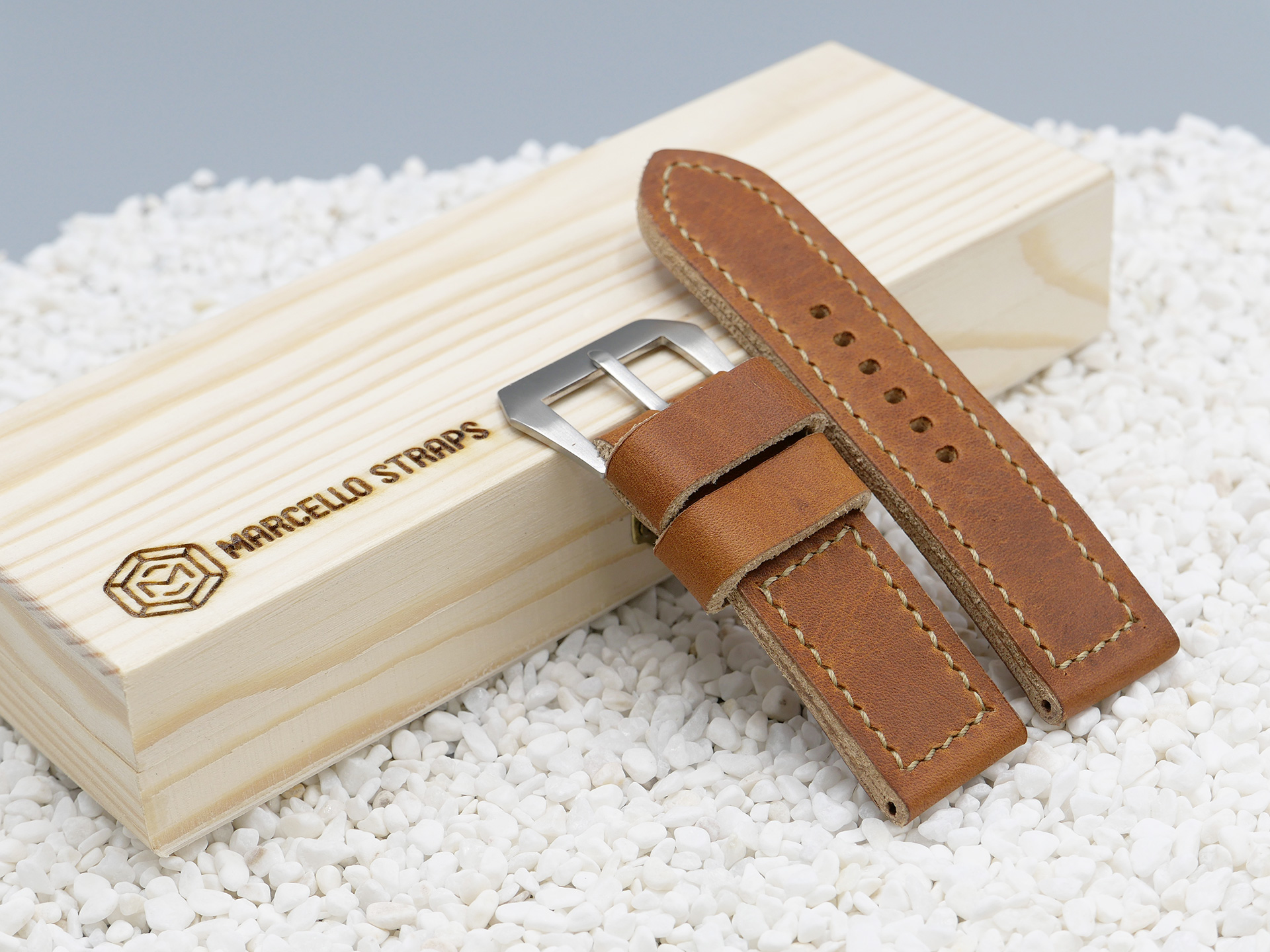 Marcello Panerai Luminor 47mm Leather Strap Brown Tan Los Alamos IMAGE