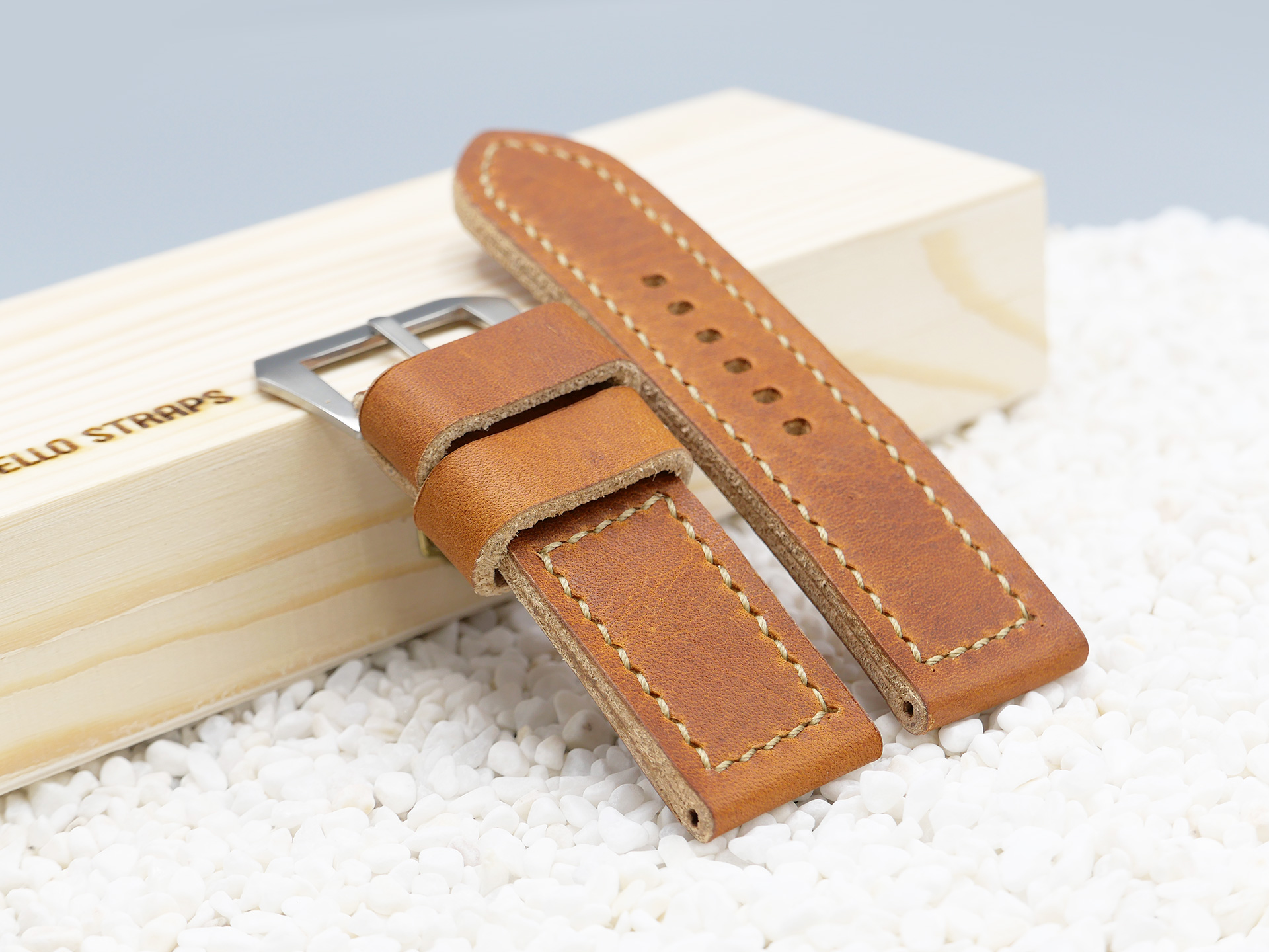 Marcello Panerai Luminor 47mm Leather Strap Brown Tan Los Alamos IMAGE