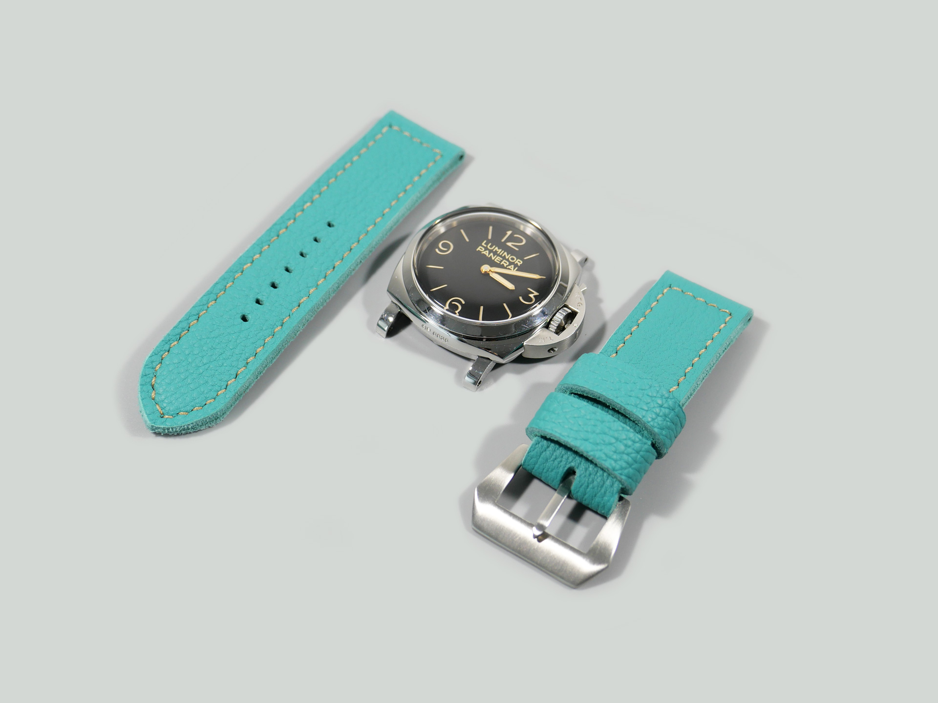 Pacific Blue Ostrich Leather strap for Panerai style timepieces