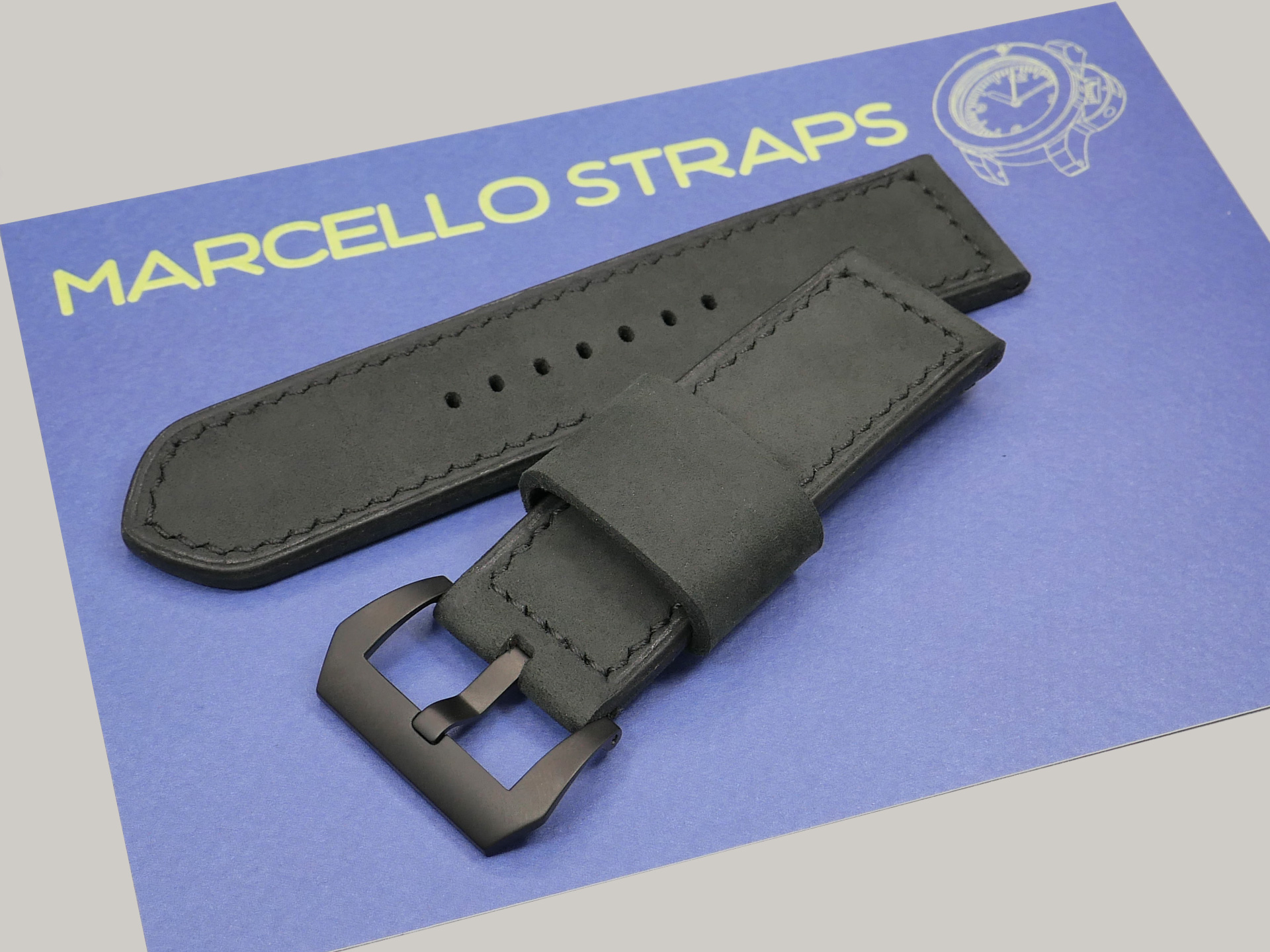 Handmade Aftermarket Matte Black Panerai Strap PVD Buckle IMAGE