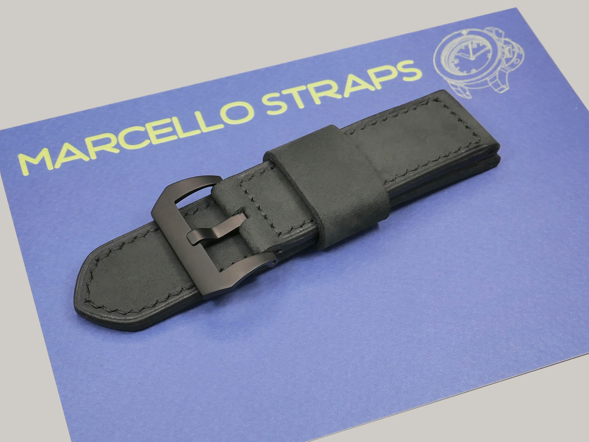 Handcrafted Aftermarket Matte Black Panerai Strap PVD Buckle IMAGE