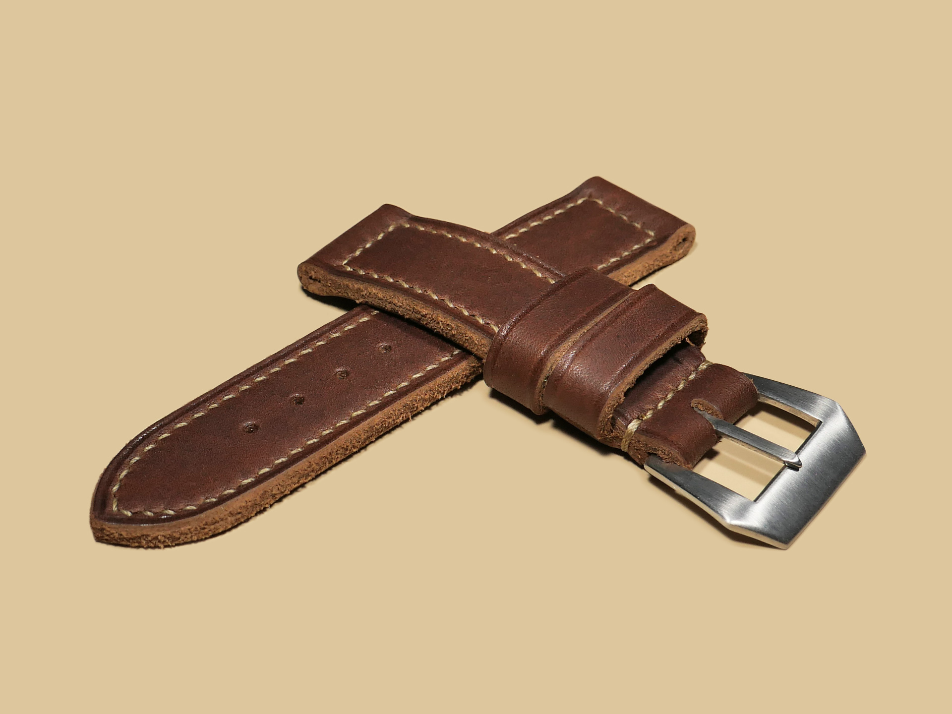 Handmade Thick Brown Panerai Strap from Marcello Straps Close-Up Shot IMAGE