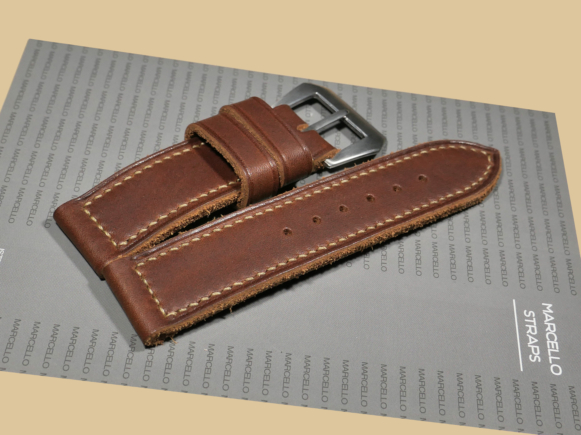 Marcello Straps Handmade Thick Brown Panerai Strap Design Detail IMAGE
