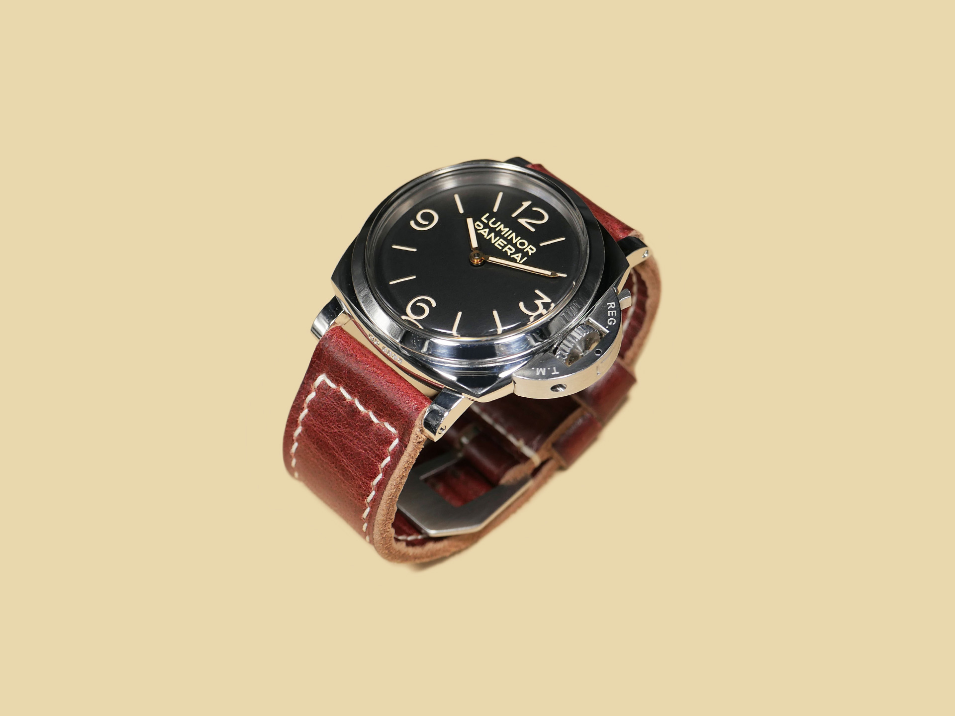 Detailed view of Cherry Red Panerai Strap from Marcello Straps