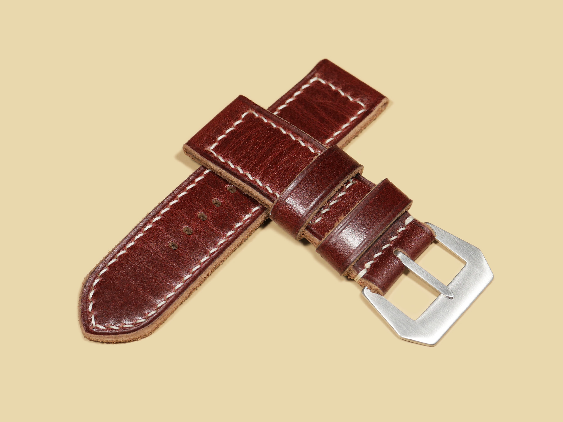 Close-up of Cherry Red Panerai Strap from Marcello Straps