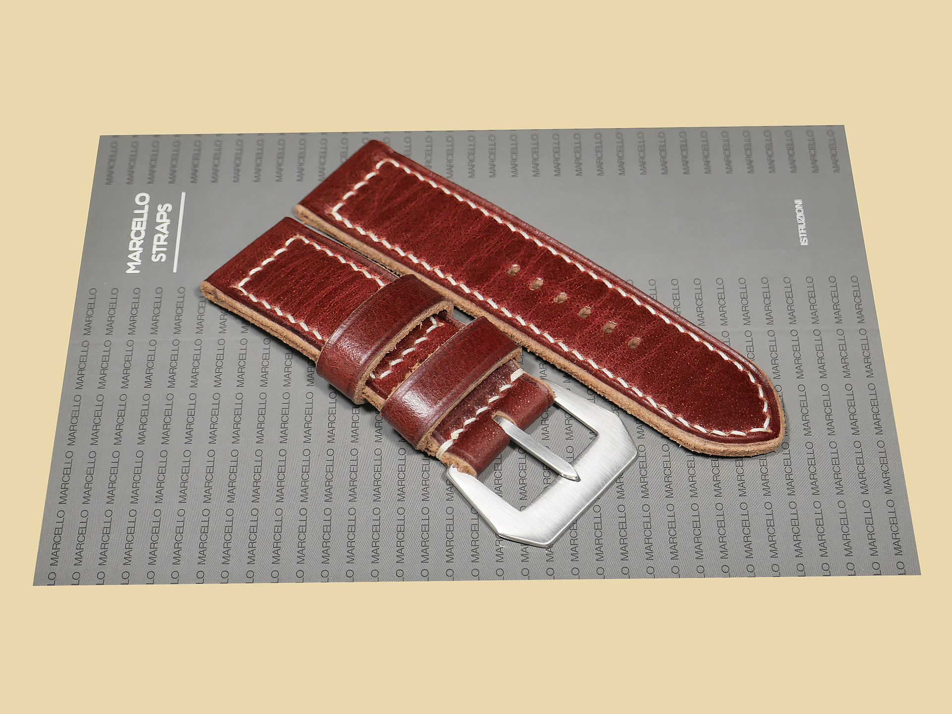 Premium Cherry Red Panerai Strap from Marcello Straps in natural lighting