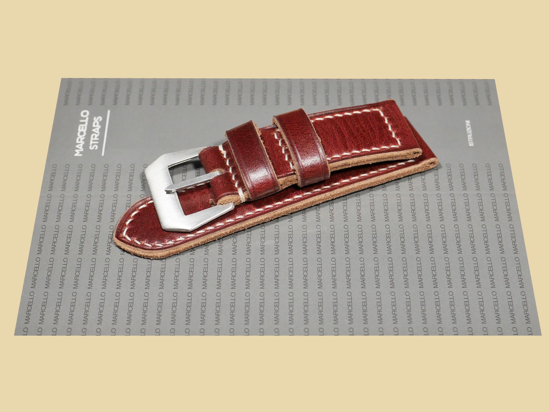 Soft leather Cherry Red Panerai Strap from Marcello Straps