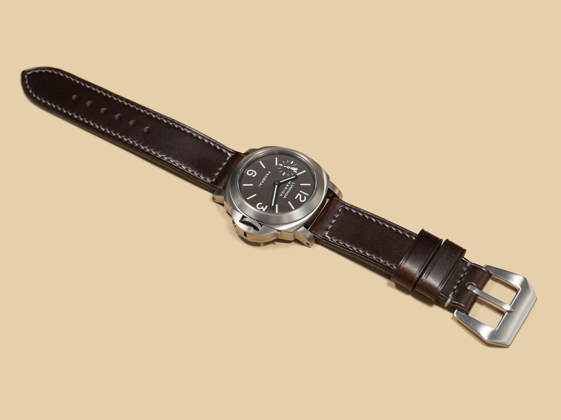 Marcello Straps Brown Leather Strap on 44mm Panerai Watch
