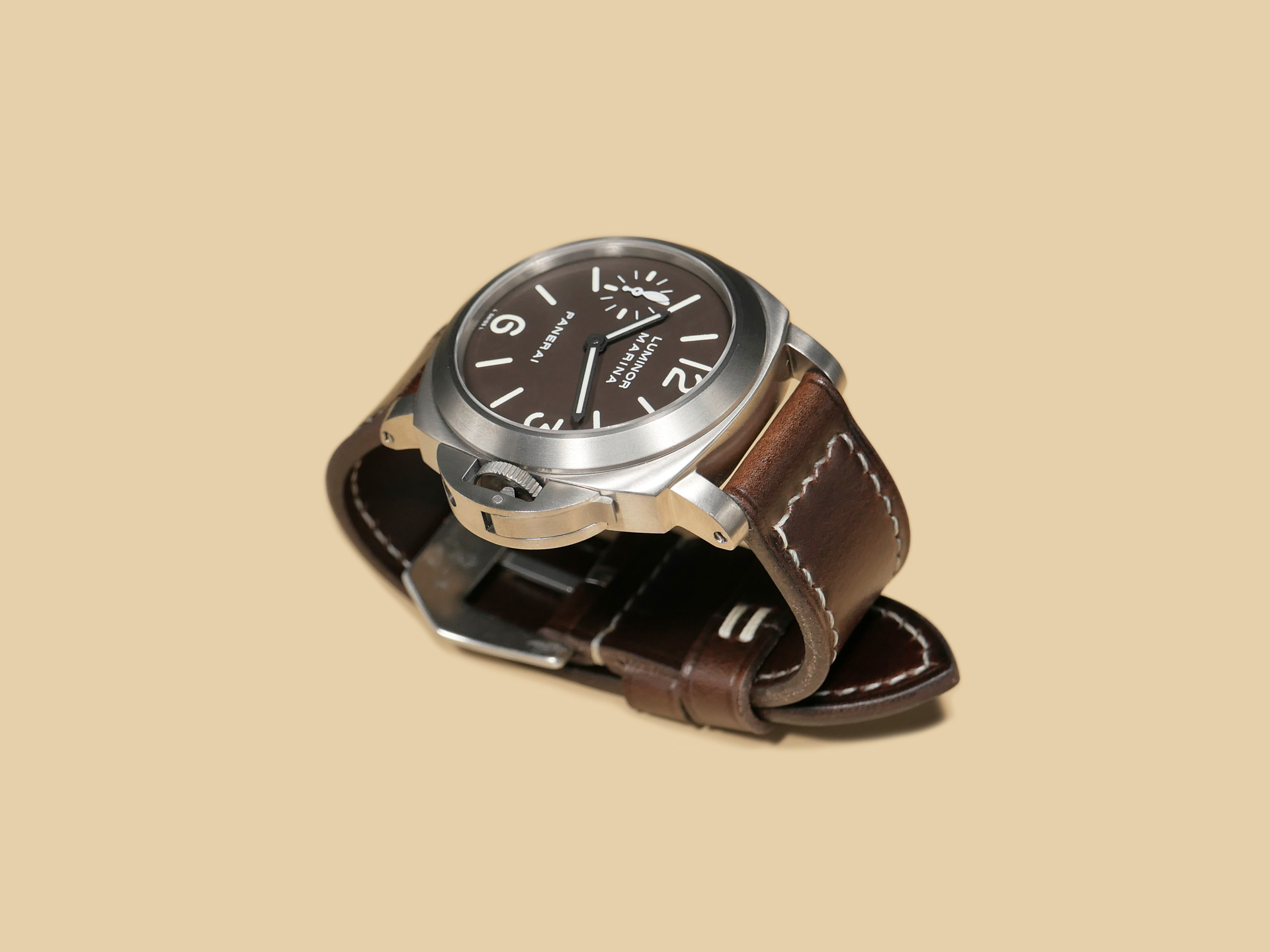 Stylish Brown Panerai Strap on 44mm Panerai Watch - Marcello Straps