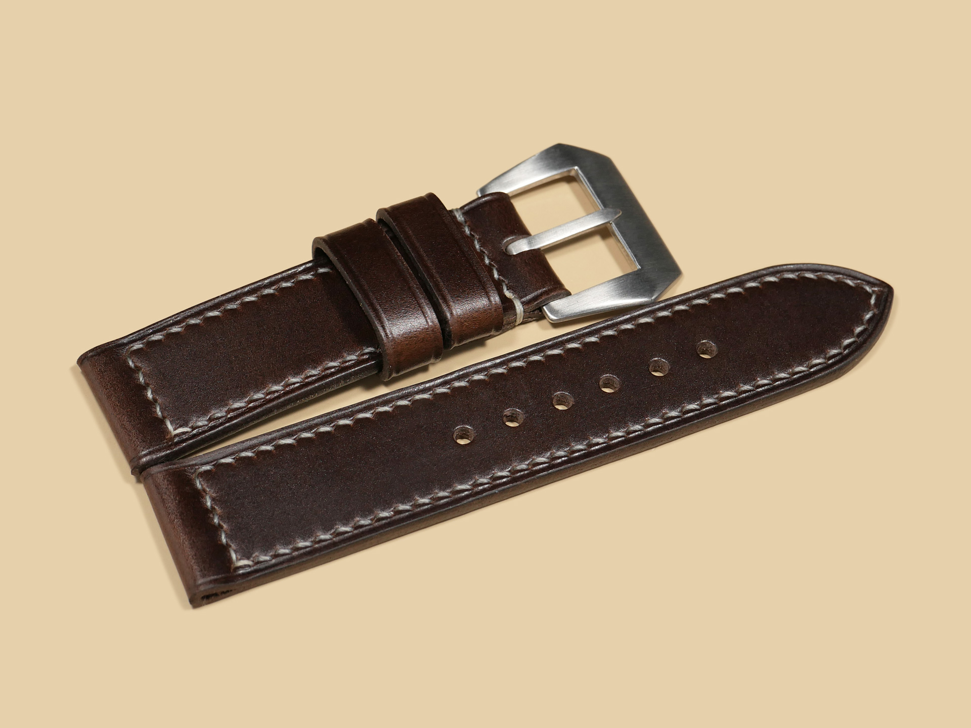 44mm Panerai Brown Leather Strap by Marcello Straps - Top View