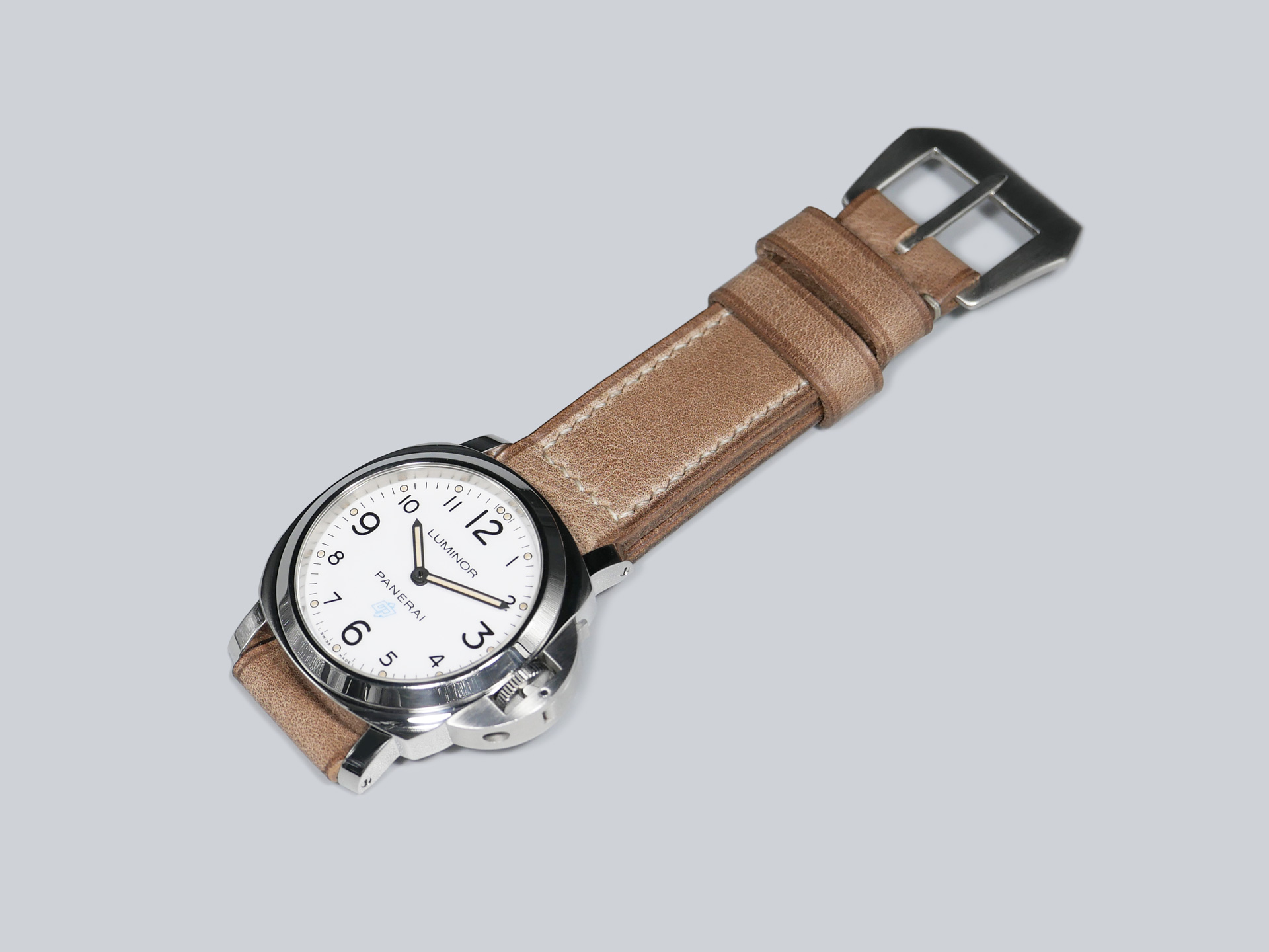 Detailed 44mm Slate Grey Panerai Strap from Marcello Straps with brushed buckle