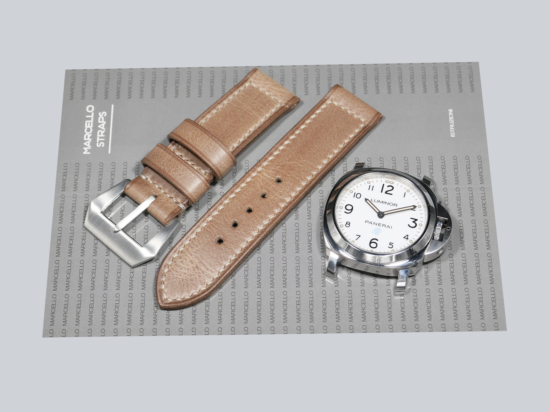Elegant 44mm Slate Grey Panerai Strap from Marcello Straps with polished buckle