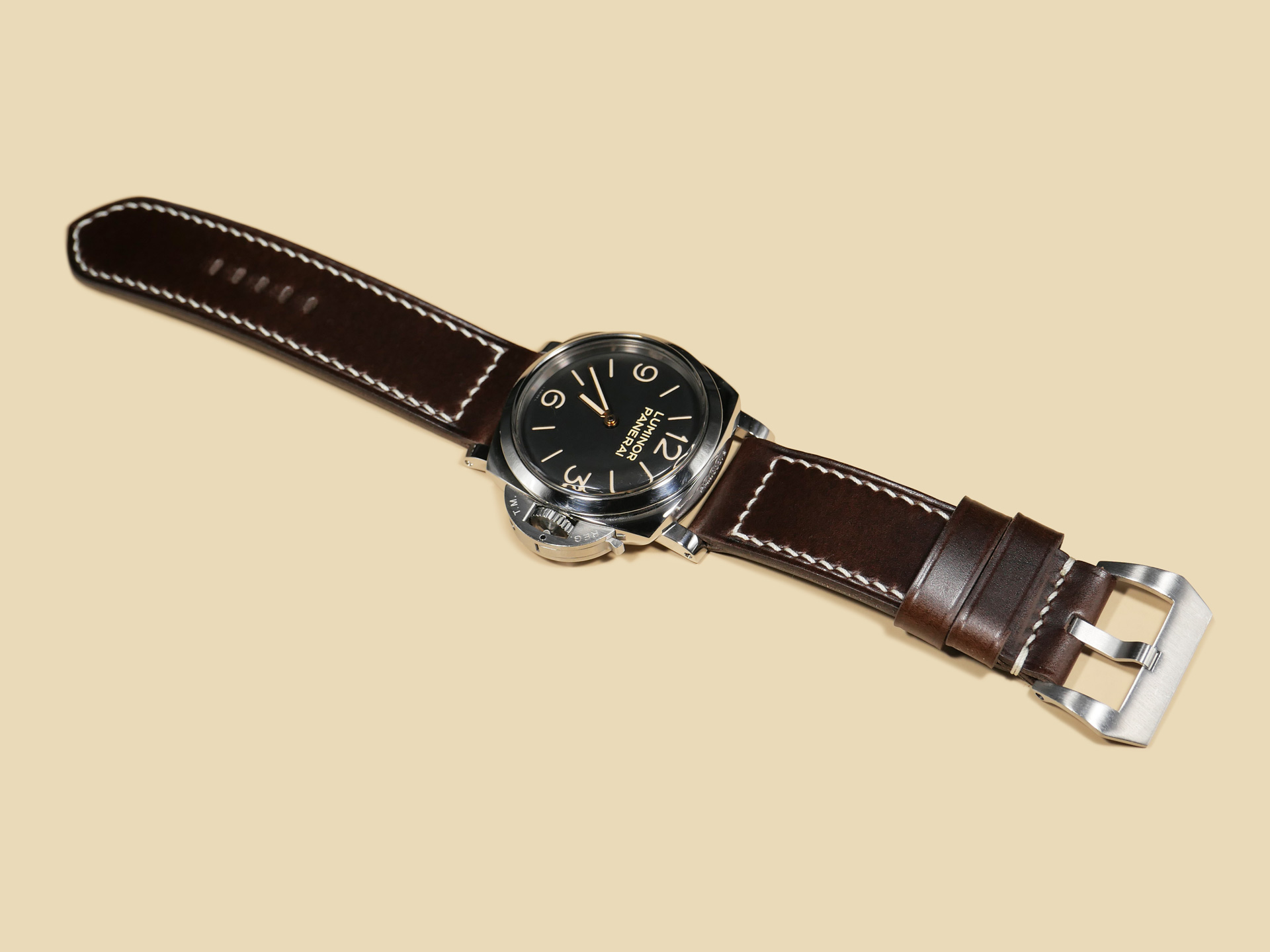 OEM Style Panerai Strap in Dark Brown with Cream Stitching for 47mm Luminor