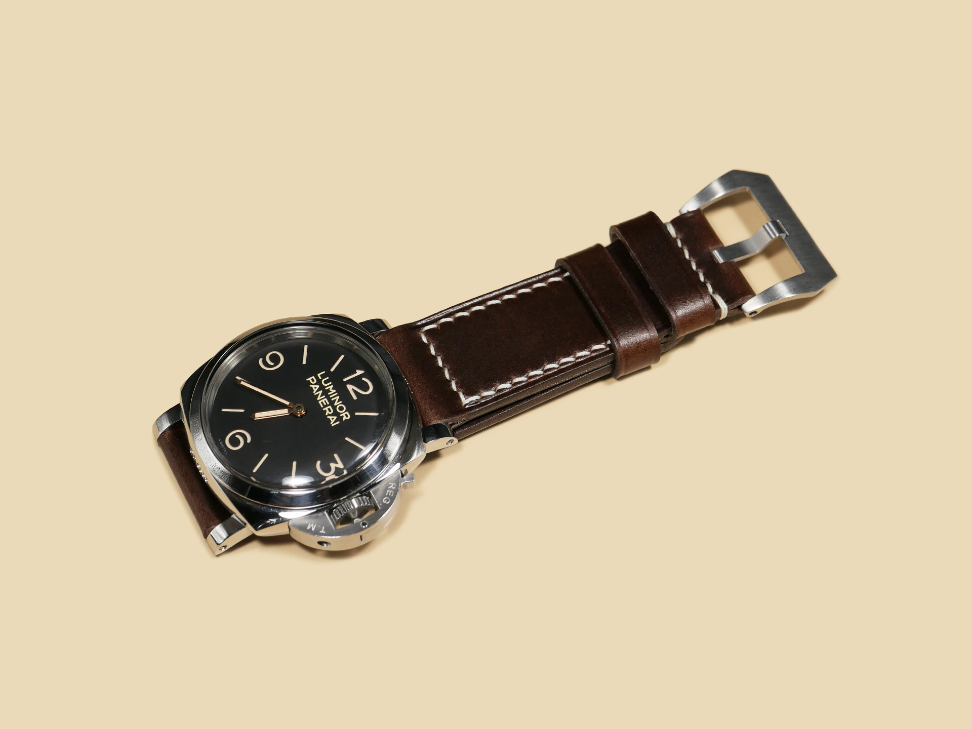 Box-stitched OEM Style Panerai Strap in Dark Brown for 47mm Panerai Luminor