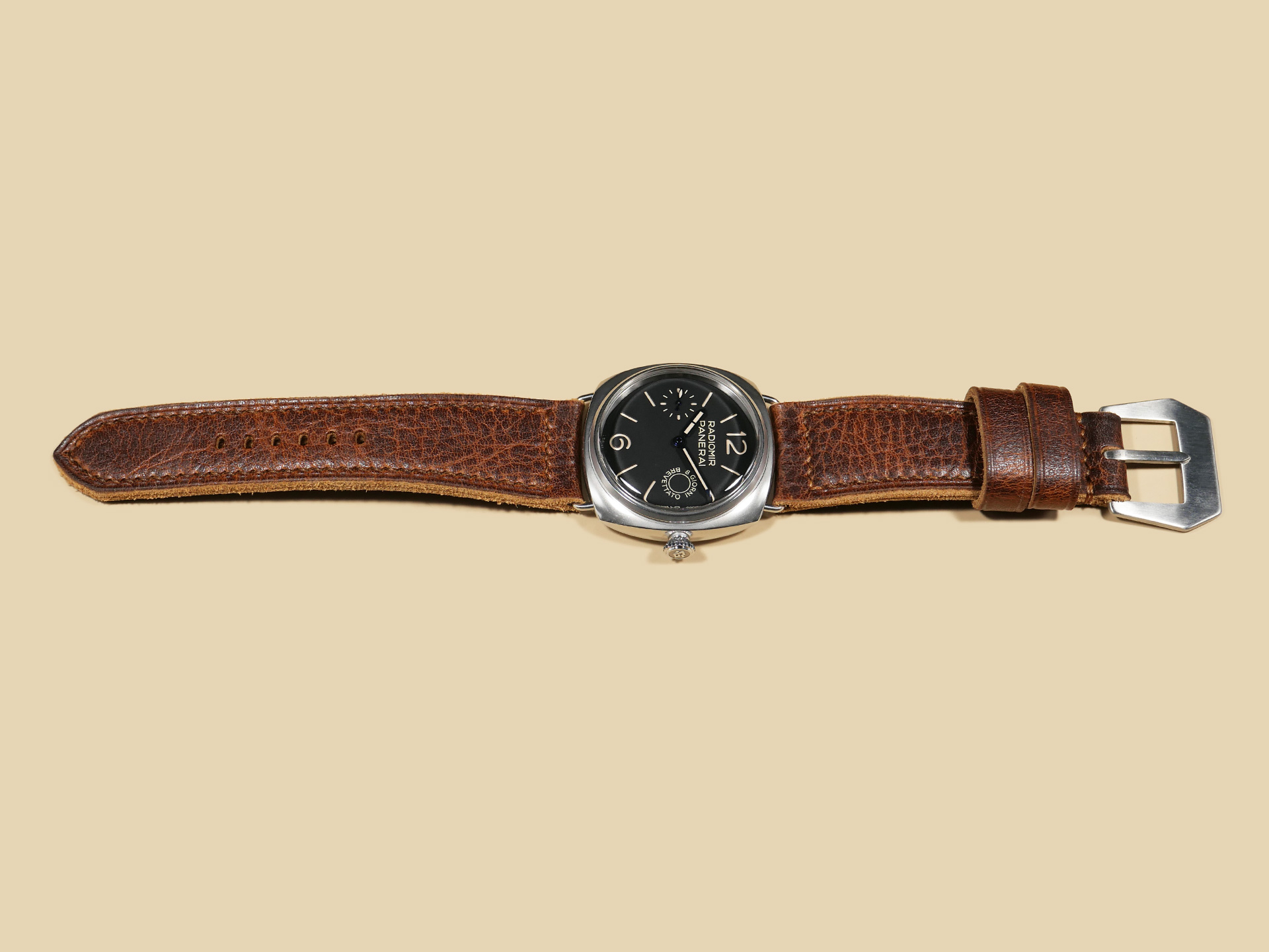 Hand-punched thick Panerai Radiomir strap on PAM00992