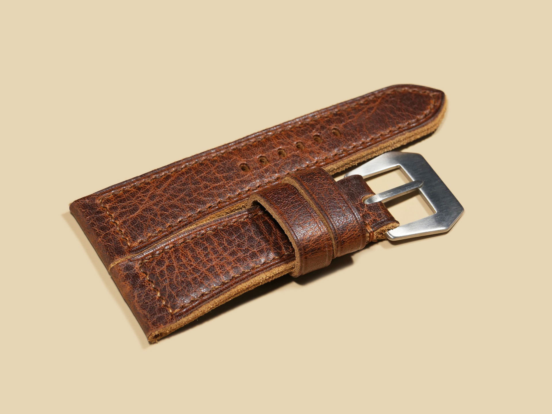 Handmade thick Panerai Radiomir strap on PAM00992 in brown leather