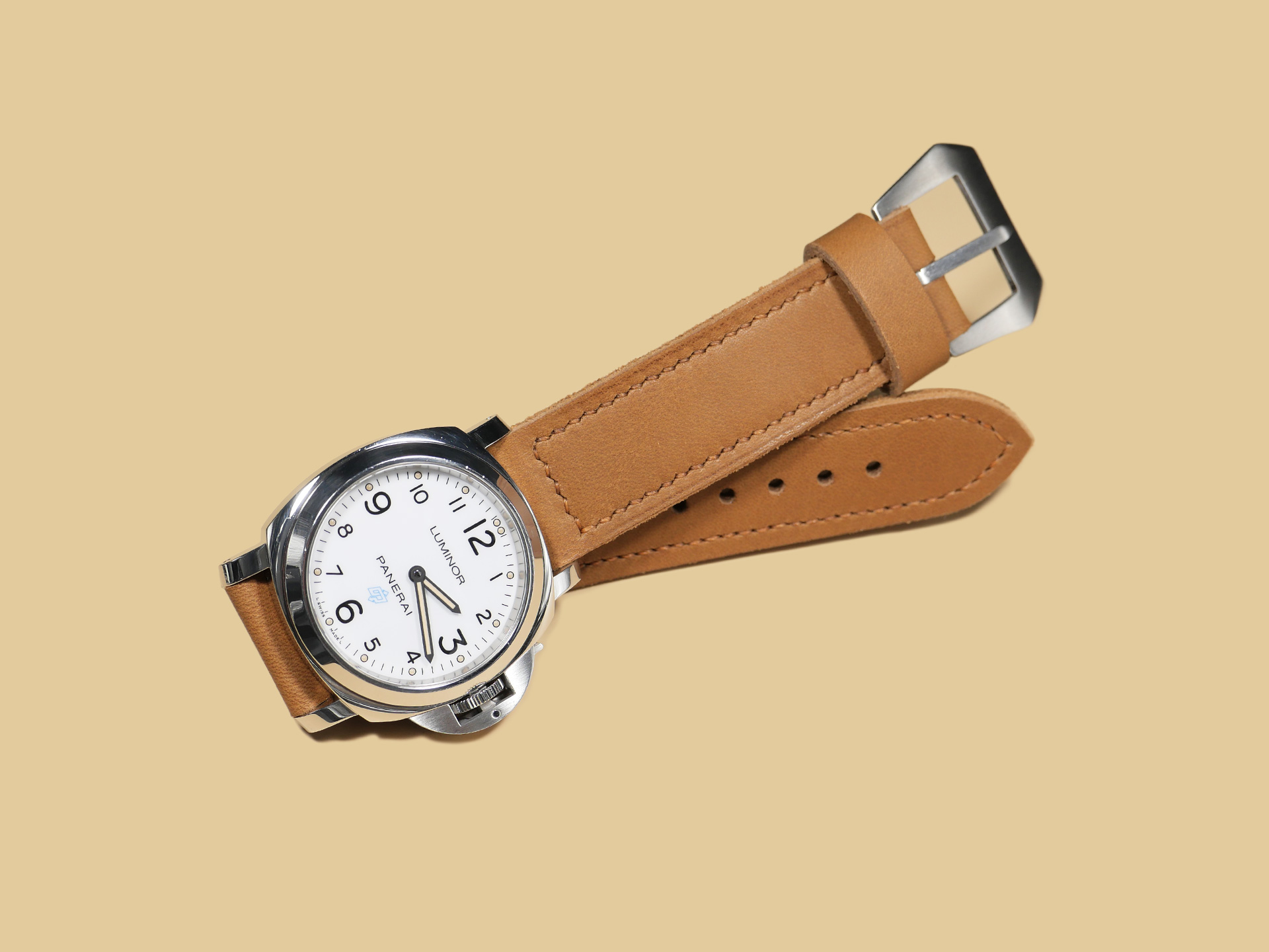 Luxury vintage Panerai strap with thick Pre-V buckle in steel PAM00775