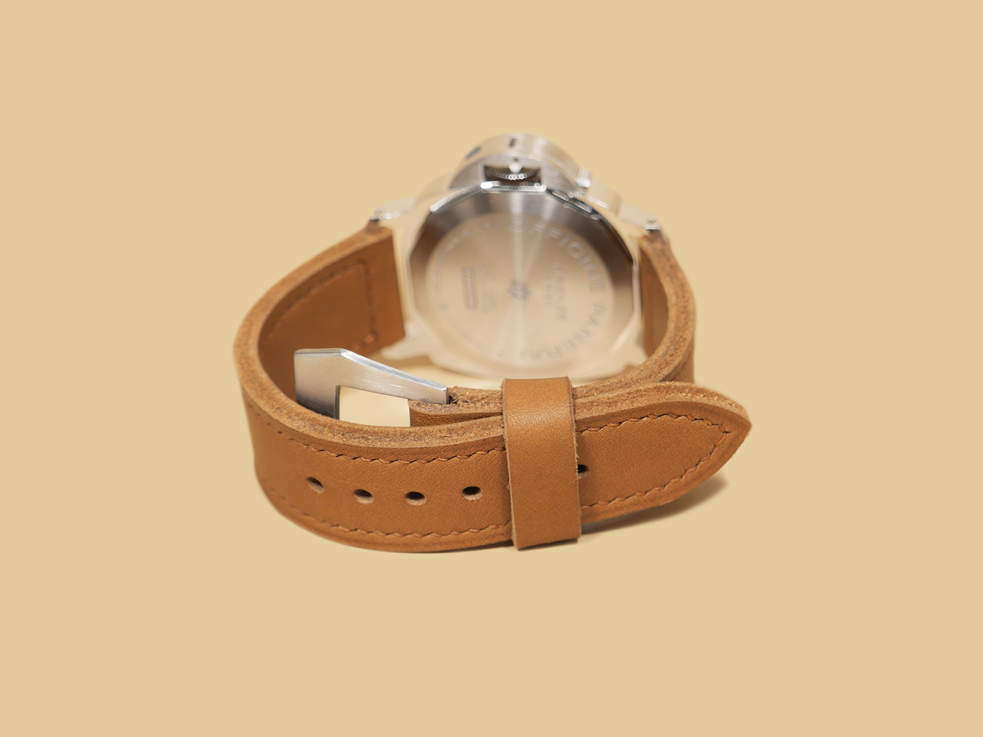 Premium leather Panerai strap with historic Pre-V style buckle