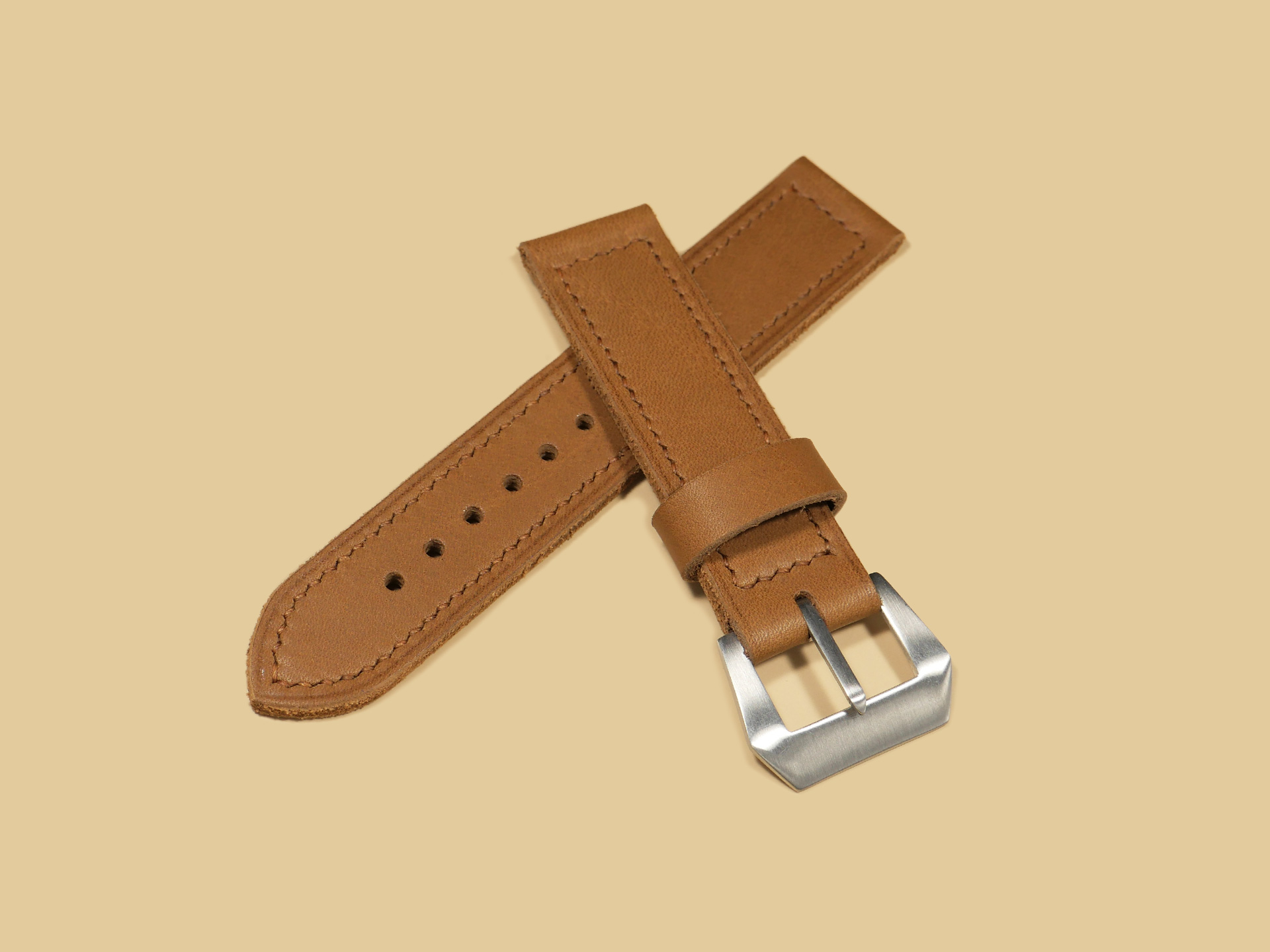 Brown leather Pre-V style Panerai strap with stainless steel Pre-V buckle