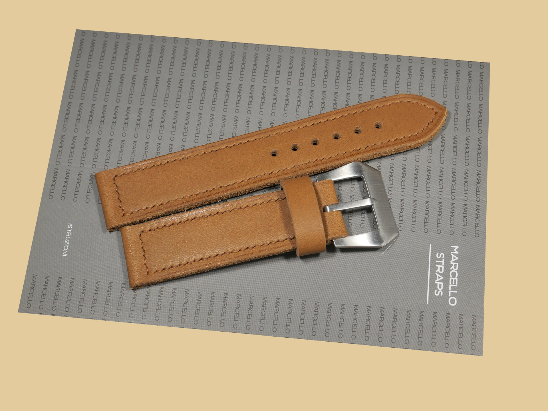 Dark brown Pre-V style Panerai strap with brushed stainless buckle