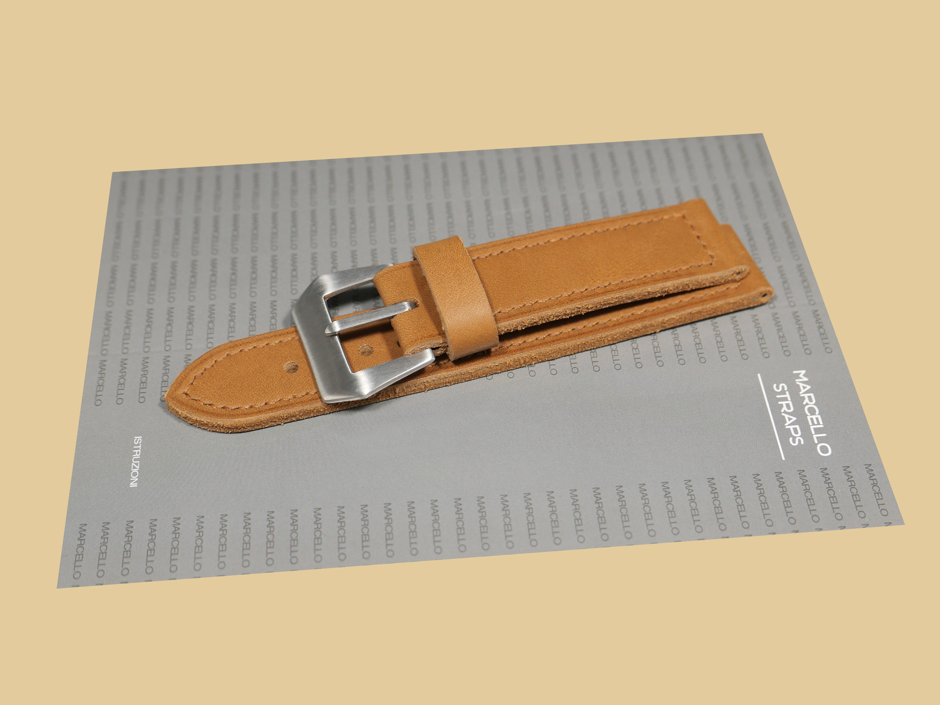 Tan vintage leather Panerai strap with Pre-V buckle for 44mm case