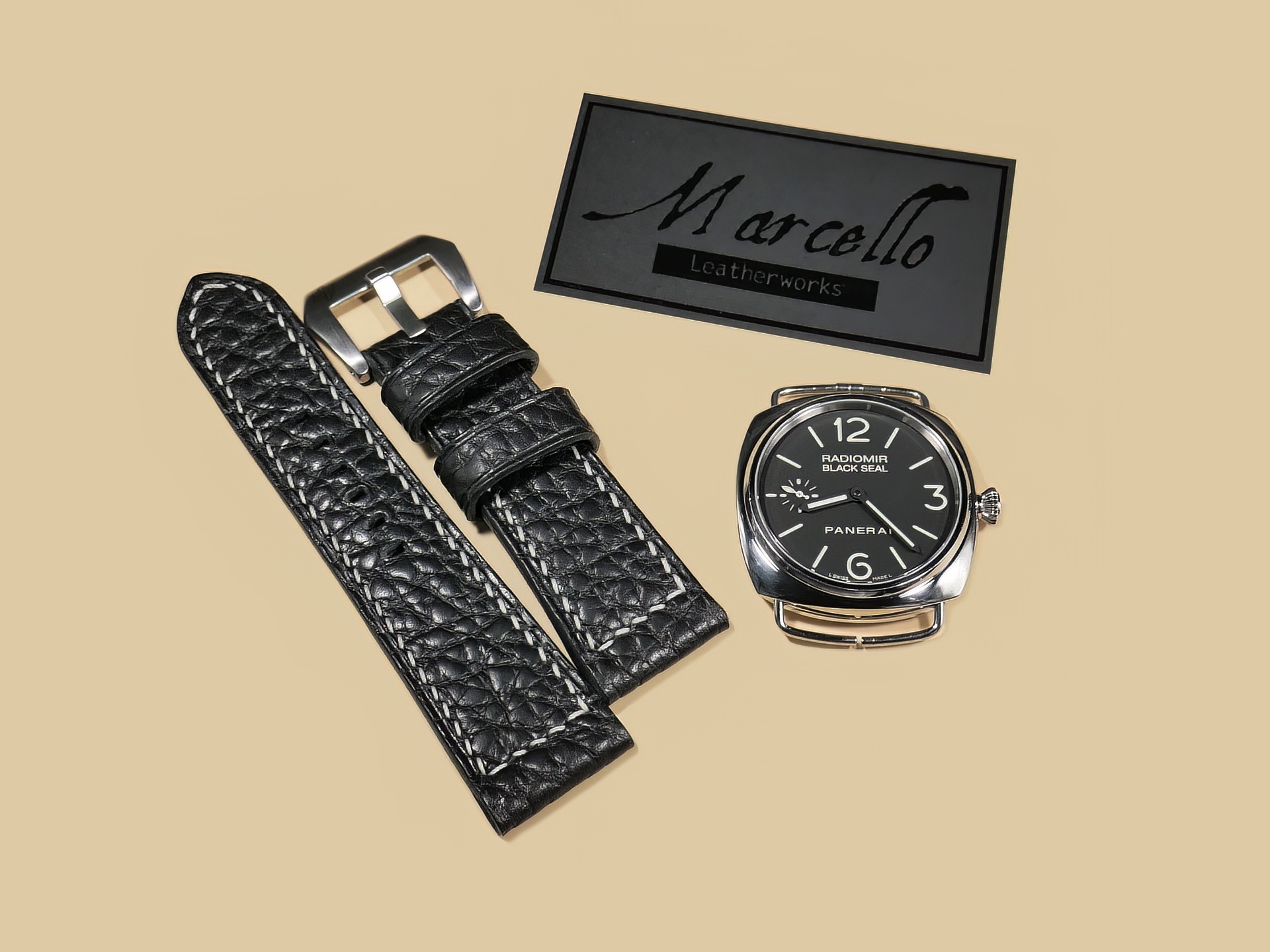 Soft Black Panerai Radiomir Strap on PAM00183 with Vintage Finish