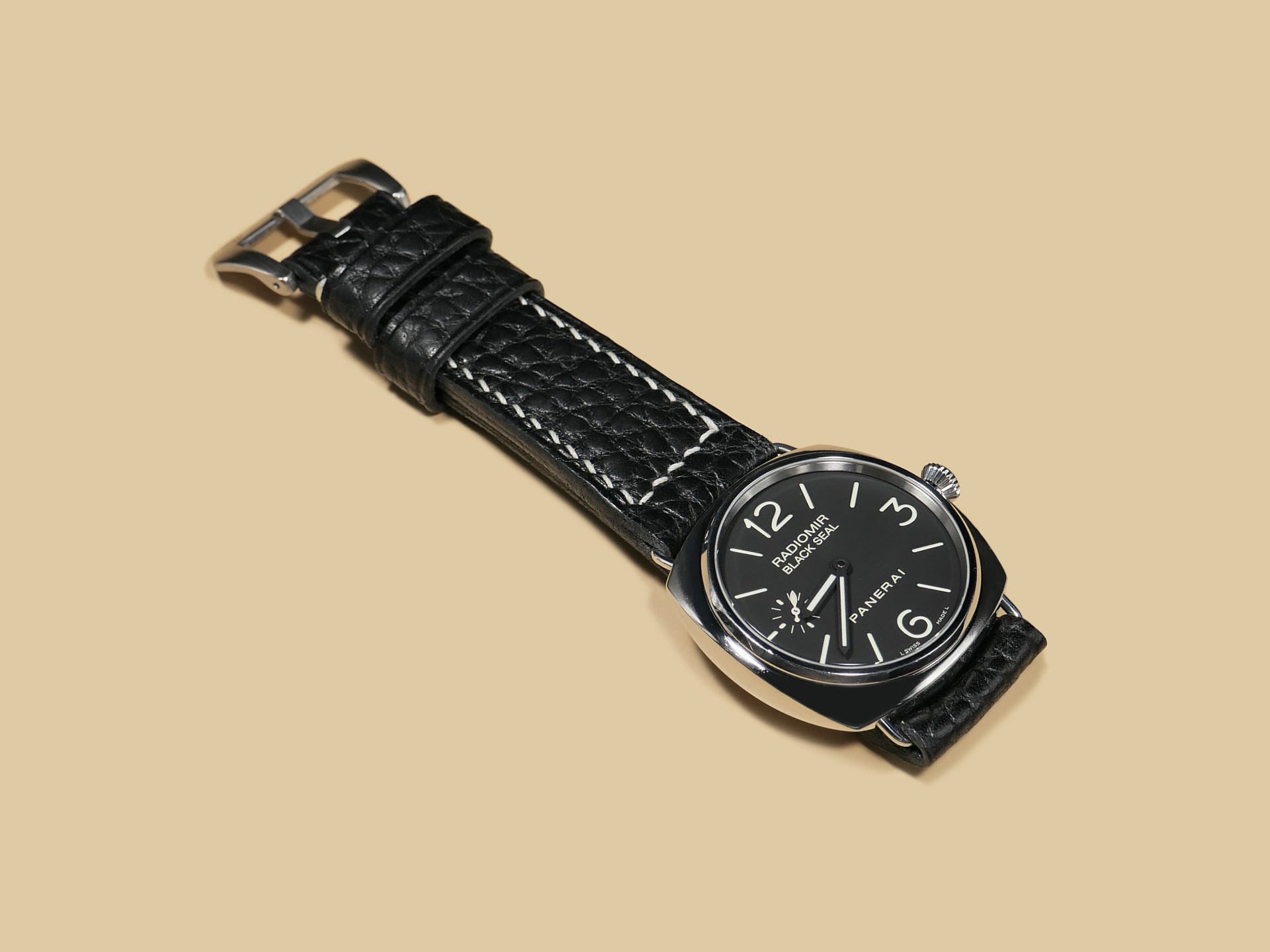 Soft Black Radiomir Strap with Stitching on Panerai PAM00183