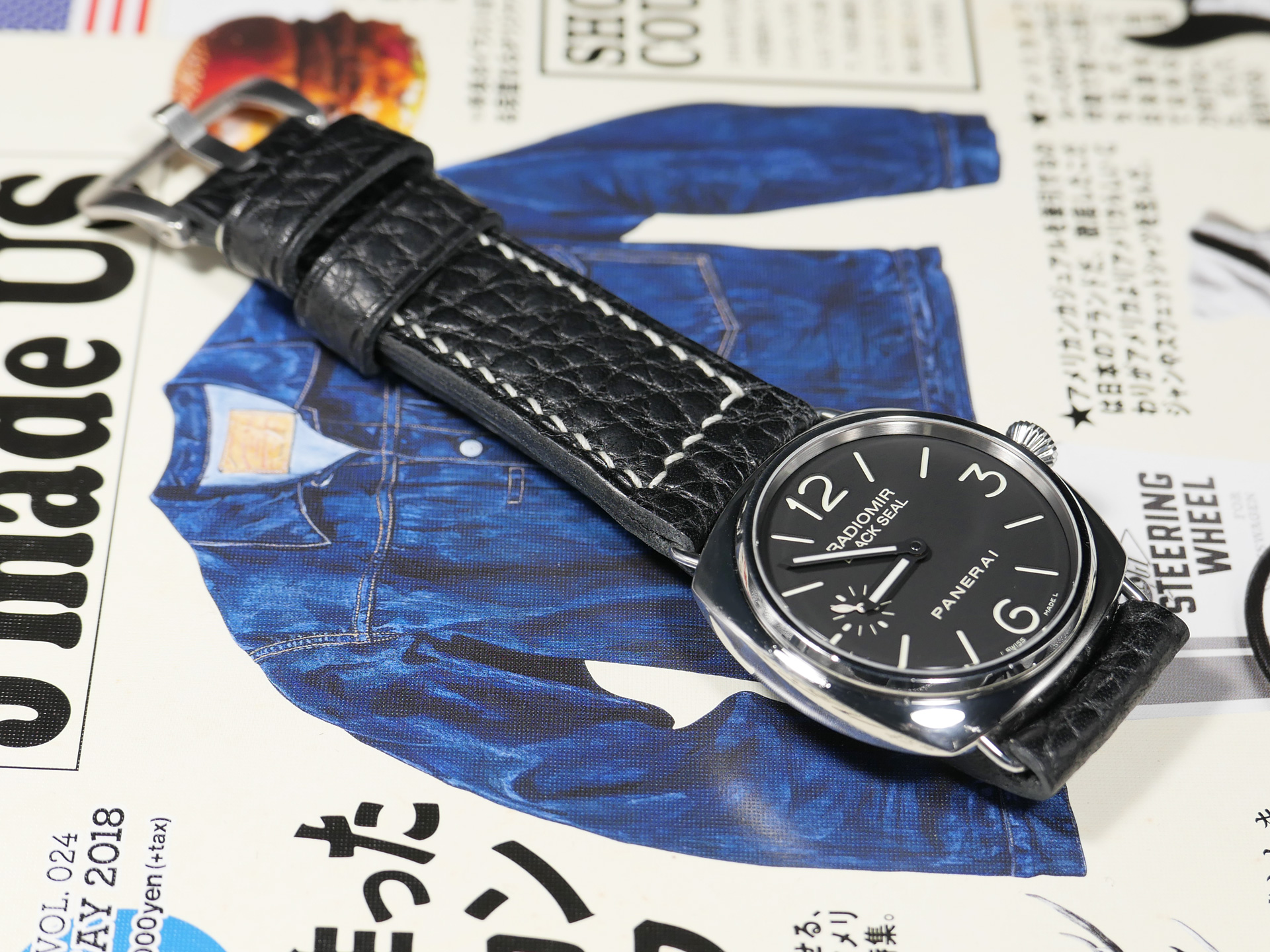 Soft Black Radiomir Strap on Panerai PAM00183 with Elegant Stitching