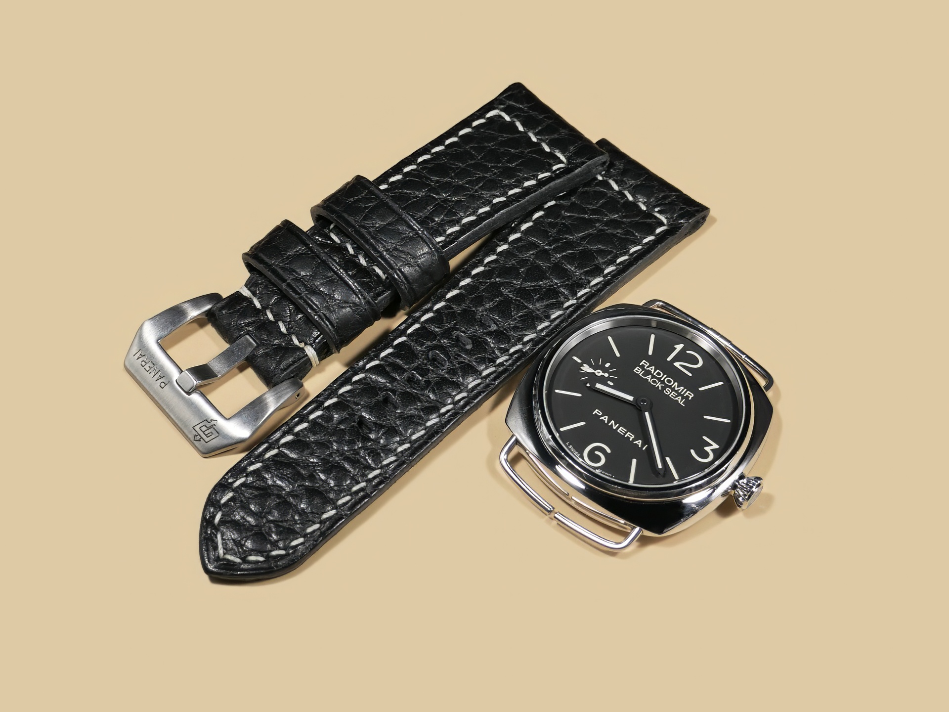 Soft Black Leather Panerai Radiomir Strap on PAM00183