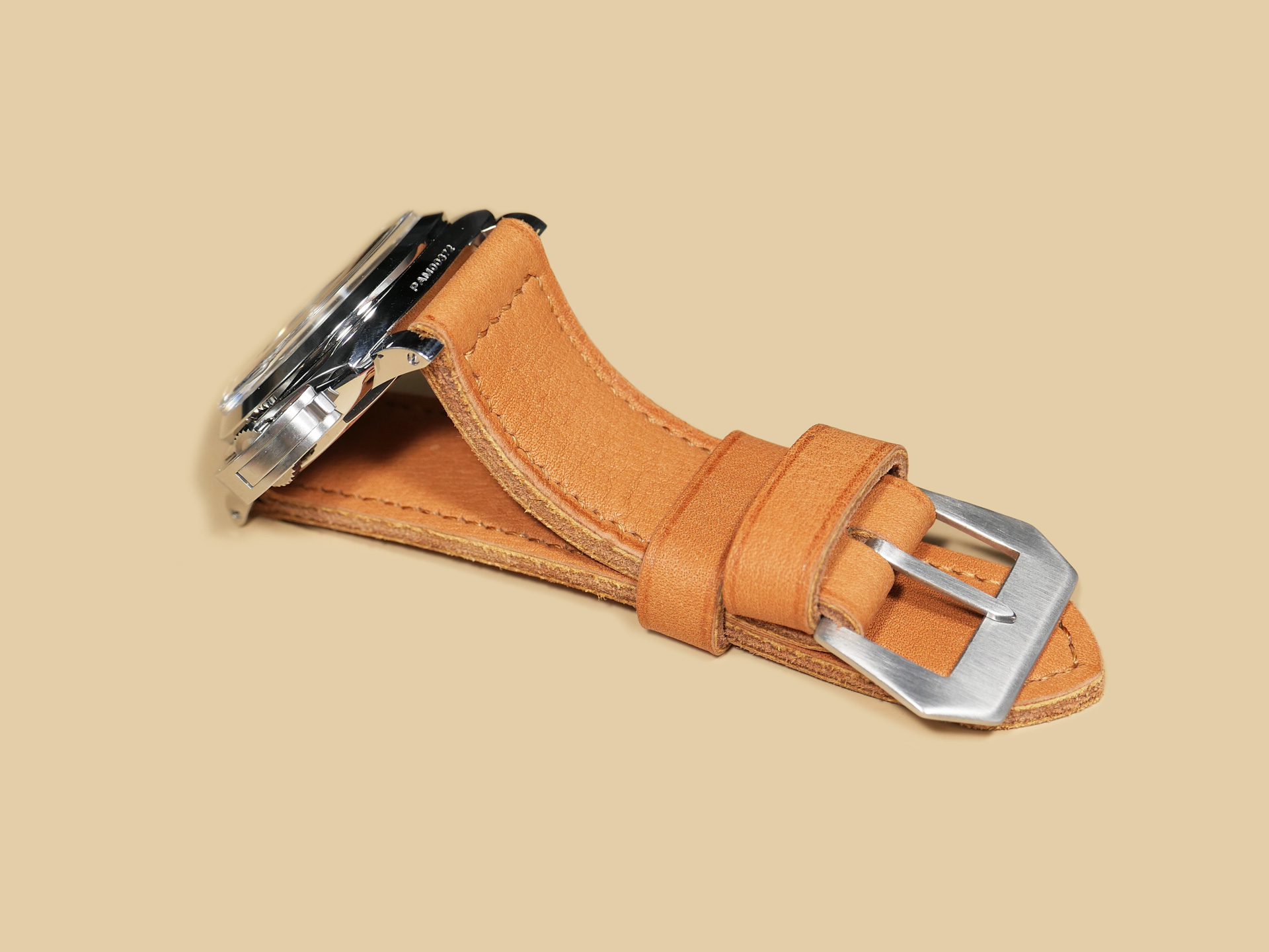 Thick Orange Panerai strap for 47mm Panerai watches on a black dial Panerai Luminor