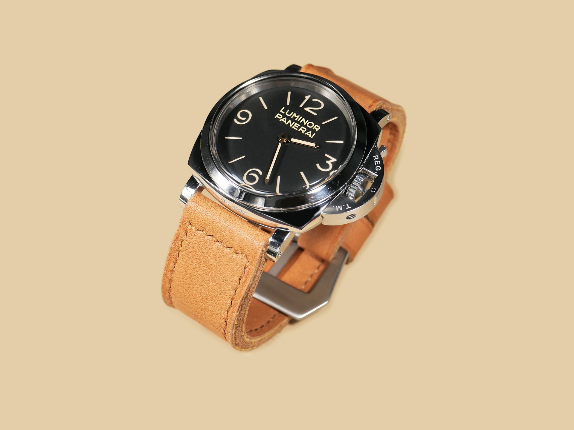 Thick Orange Panerai strap for 47mm Panerai watches featuring a vintage-style buckle
