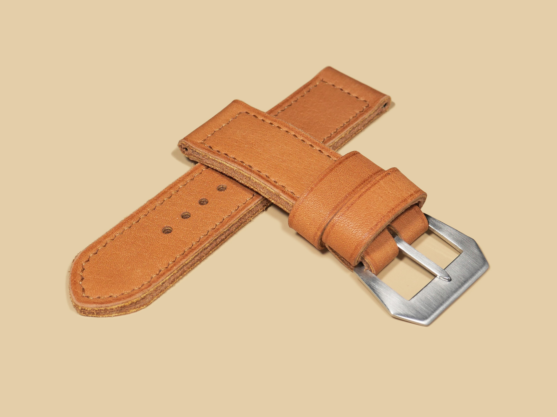 Hand-sewn Thick Orange Panerai strap for 47mm Panerai watches with vintage pin buckle