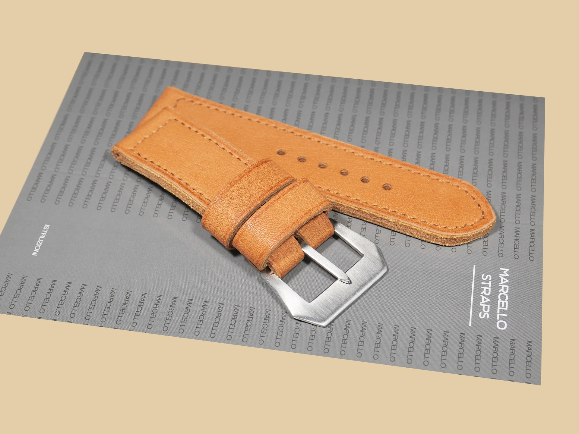 Premium Thick Orange Panerai strap for 47mm Panerai watches in natural lighting