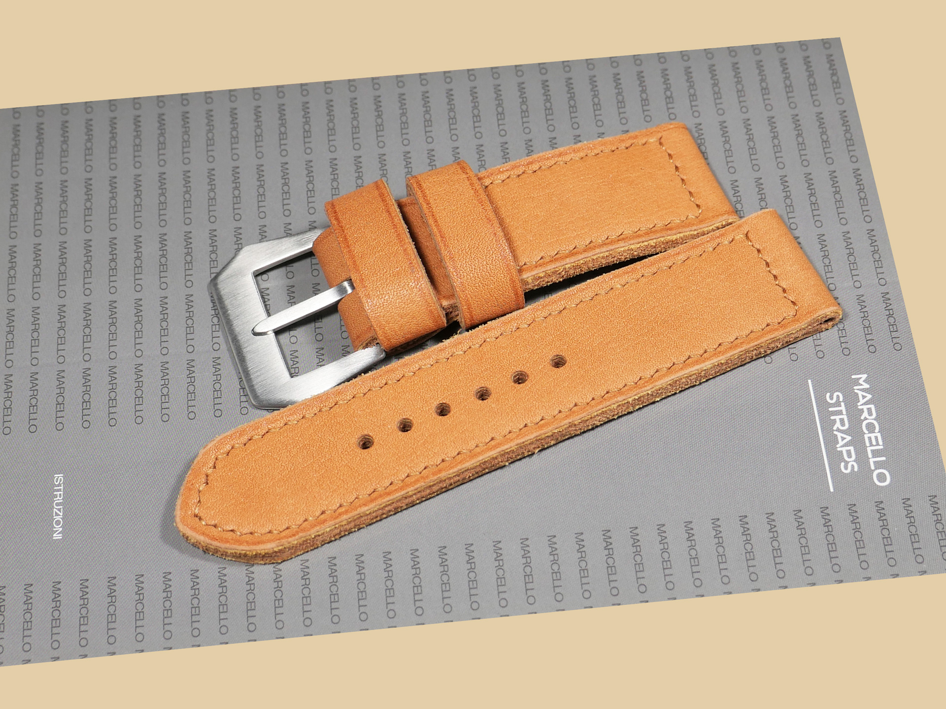Side profile of a Thick Orange Panerai strap for 47mm Panerai watches showing its thickness