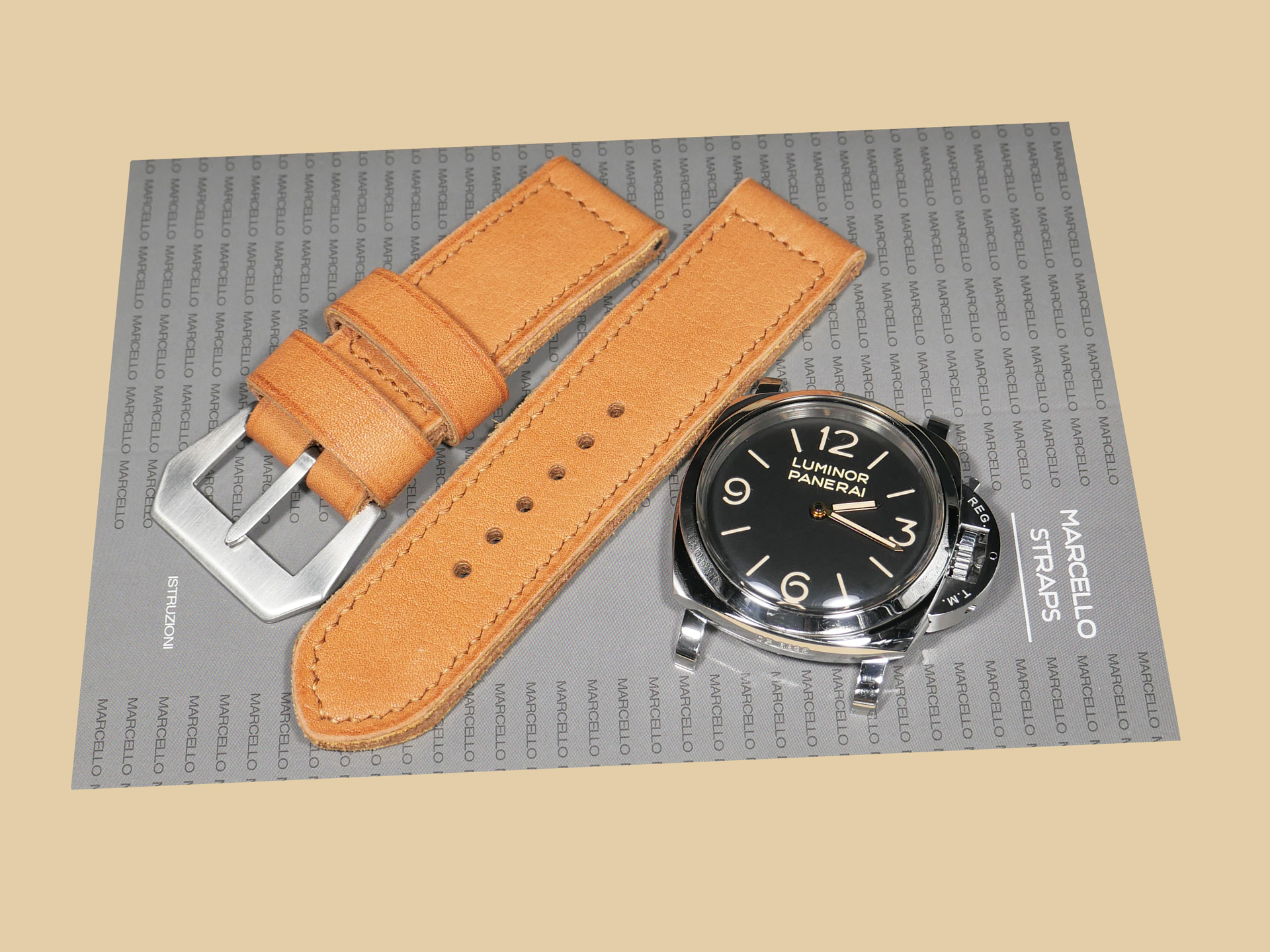 Elegant Thick Orange Panerai strap for 47mm Panerai watches on a stainless steel case