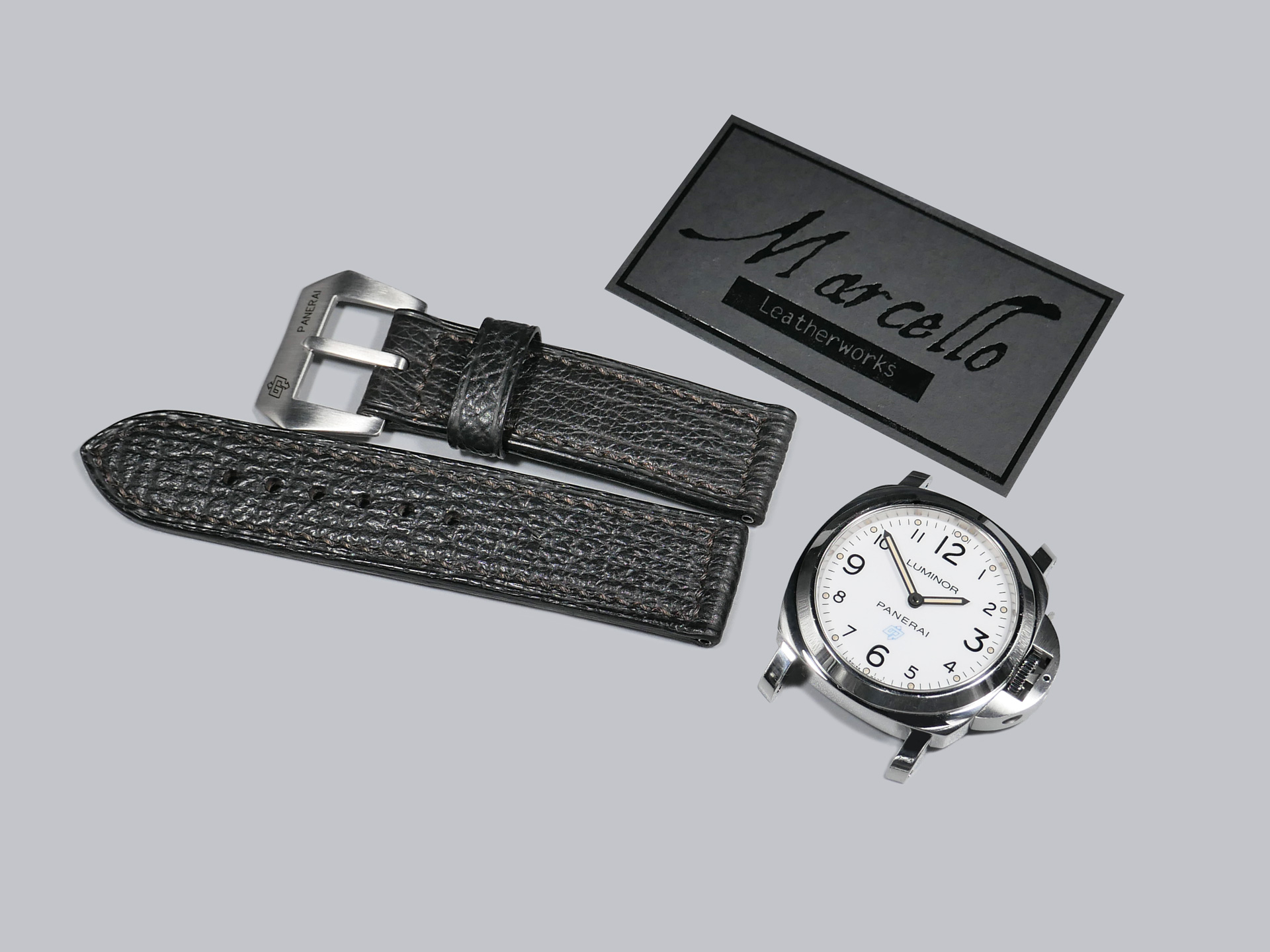 Textured black shark leather strap upgrade for Panerai.