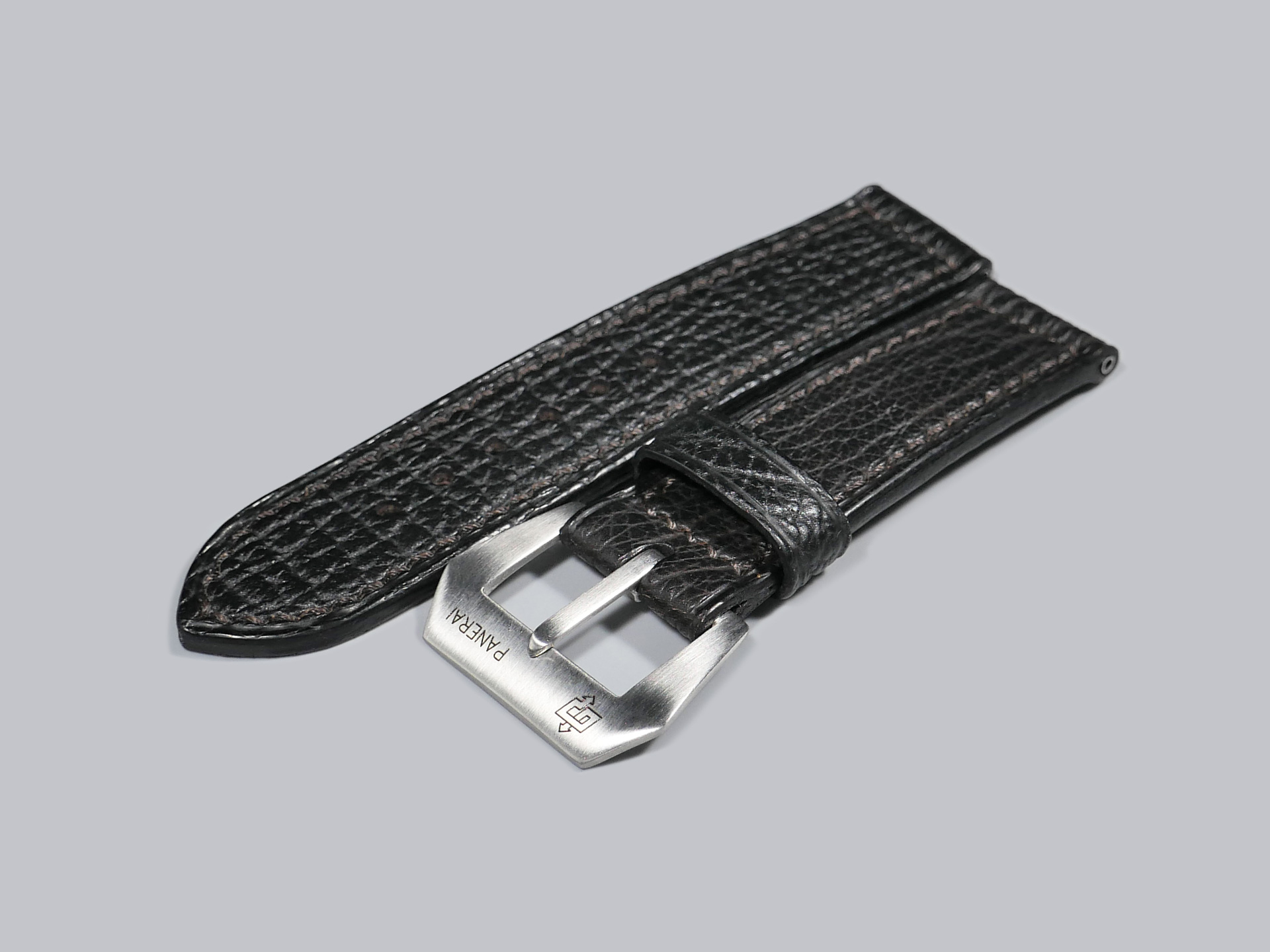 Handcrafted Panerai Black Shark Strap in genuine shark leather.