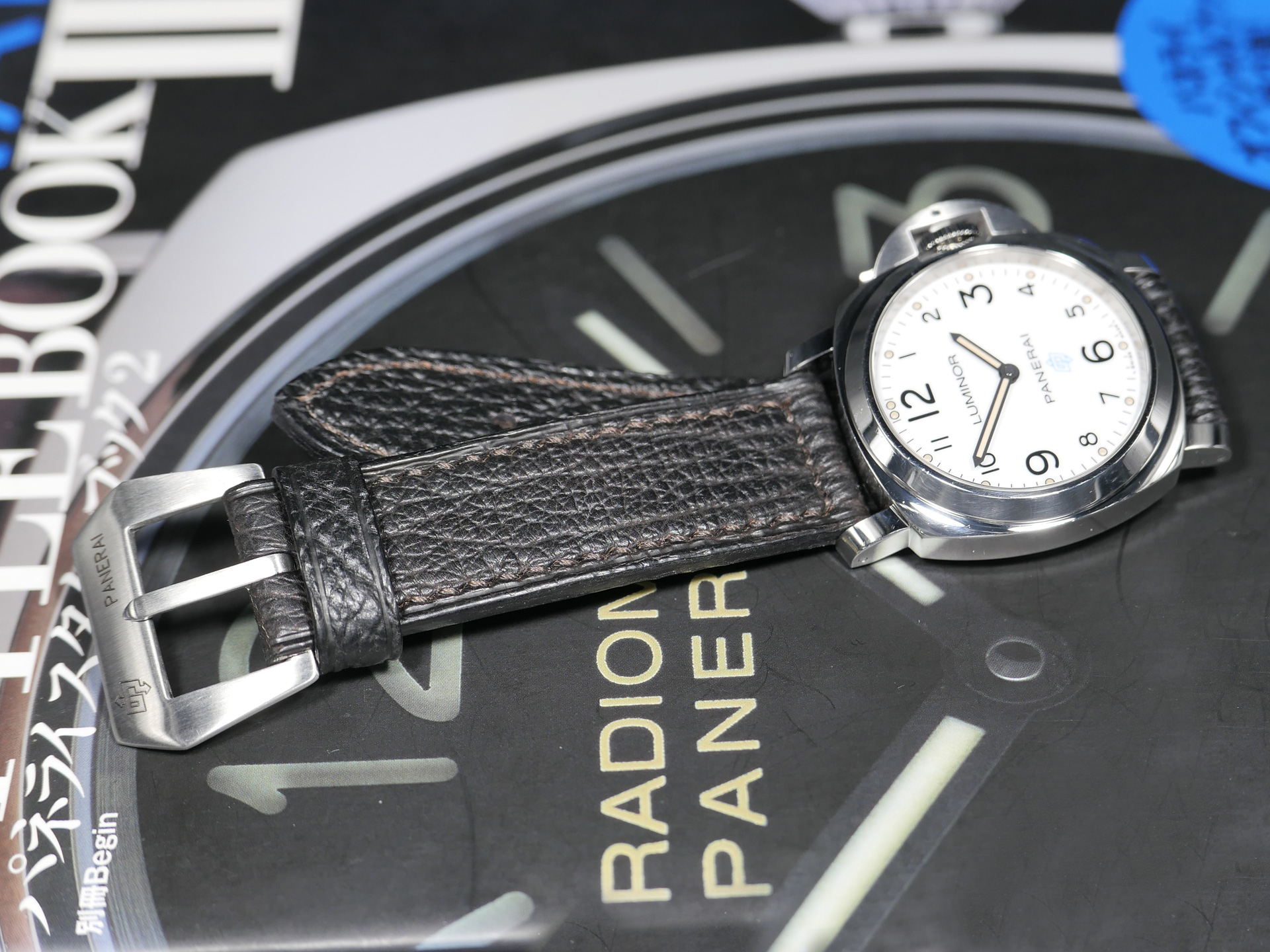 Genuine black shark leather strap for Panerai watch enthusiasts.