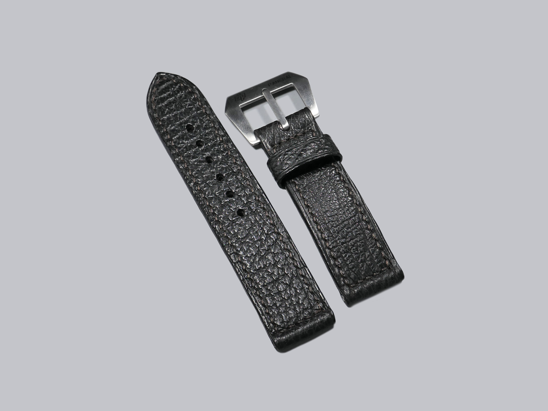 Close-up of shark leather Panerai strap for 44mm models.