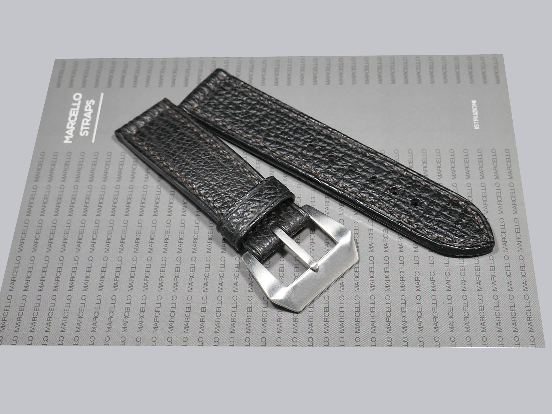 Luxury black shark leather strap for Panerai watches.