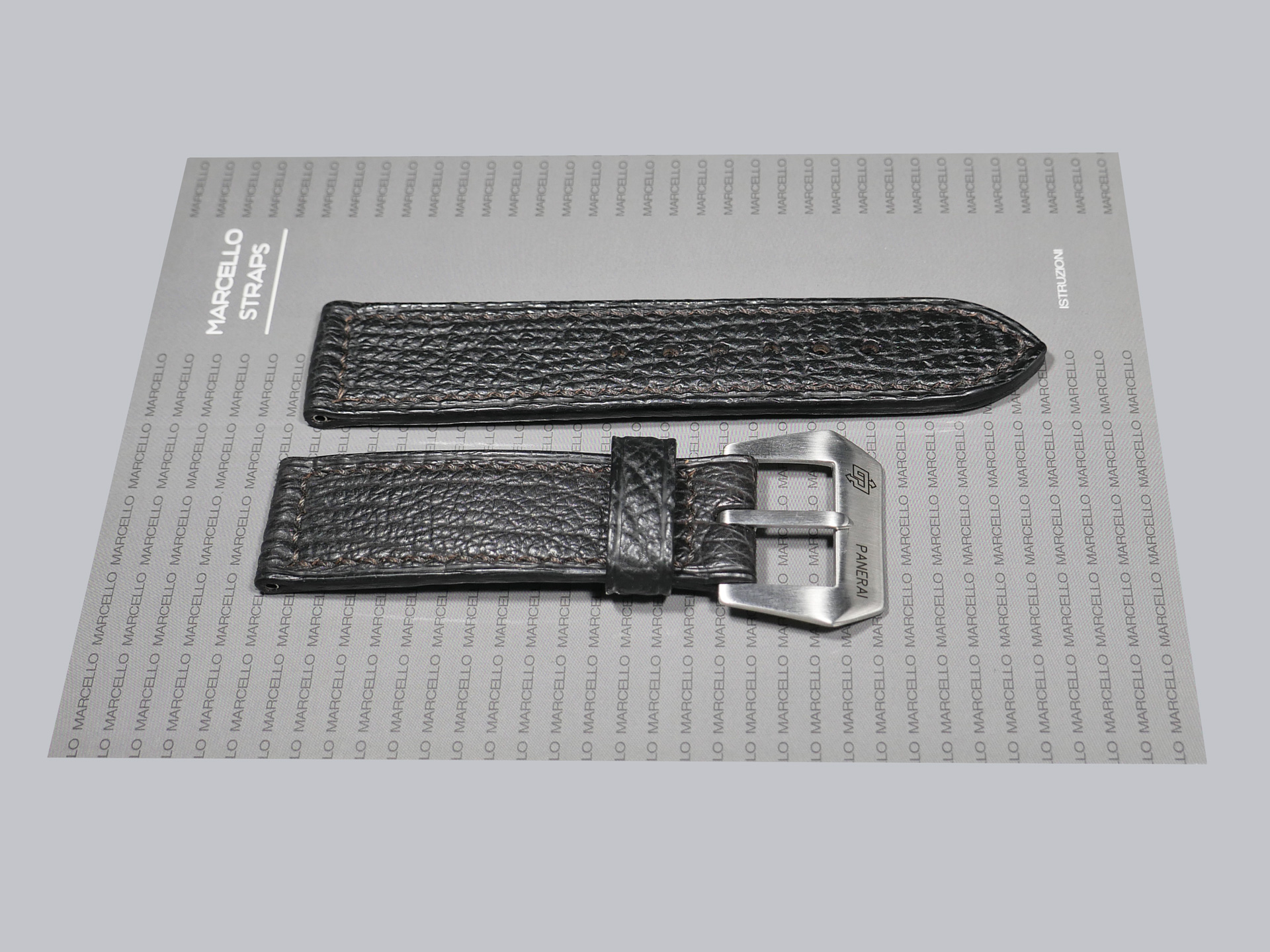 Custom Panerai Black Shark Strap with hand-stitched edges.