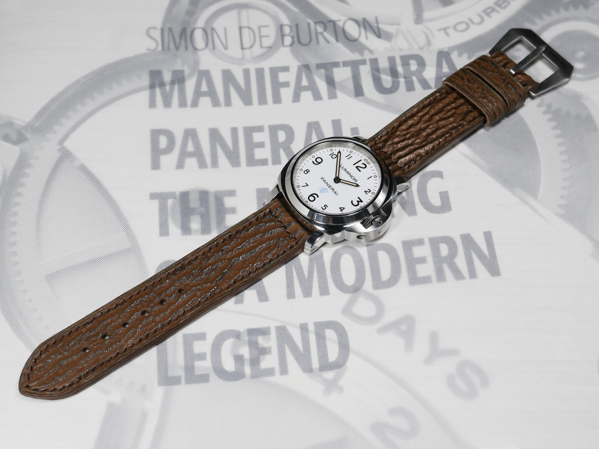 Brown Panerai Shark Strap with brushed buckle