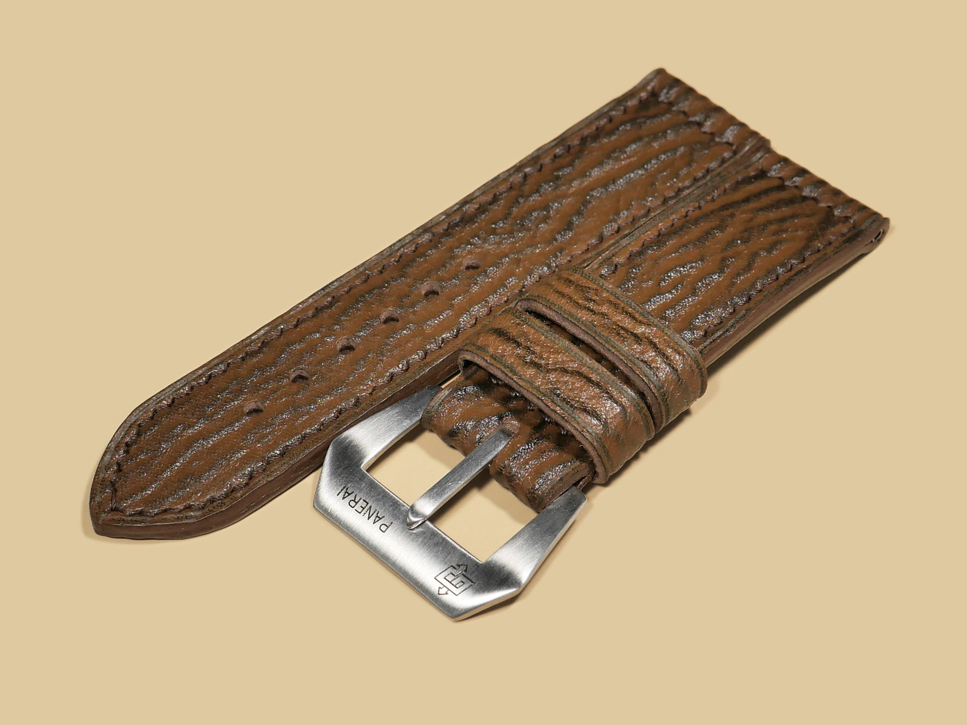 Handmade Brown Panerai Shark Strap close-up