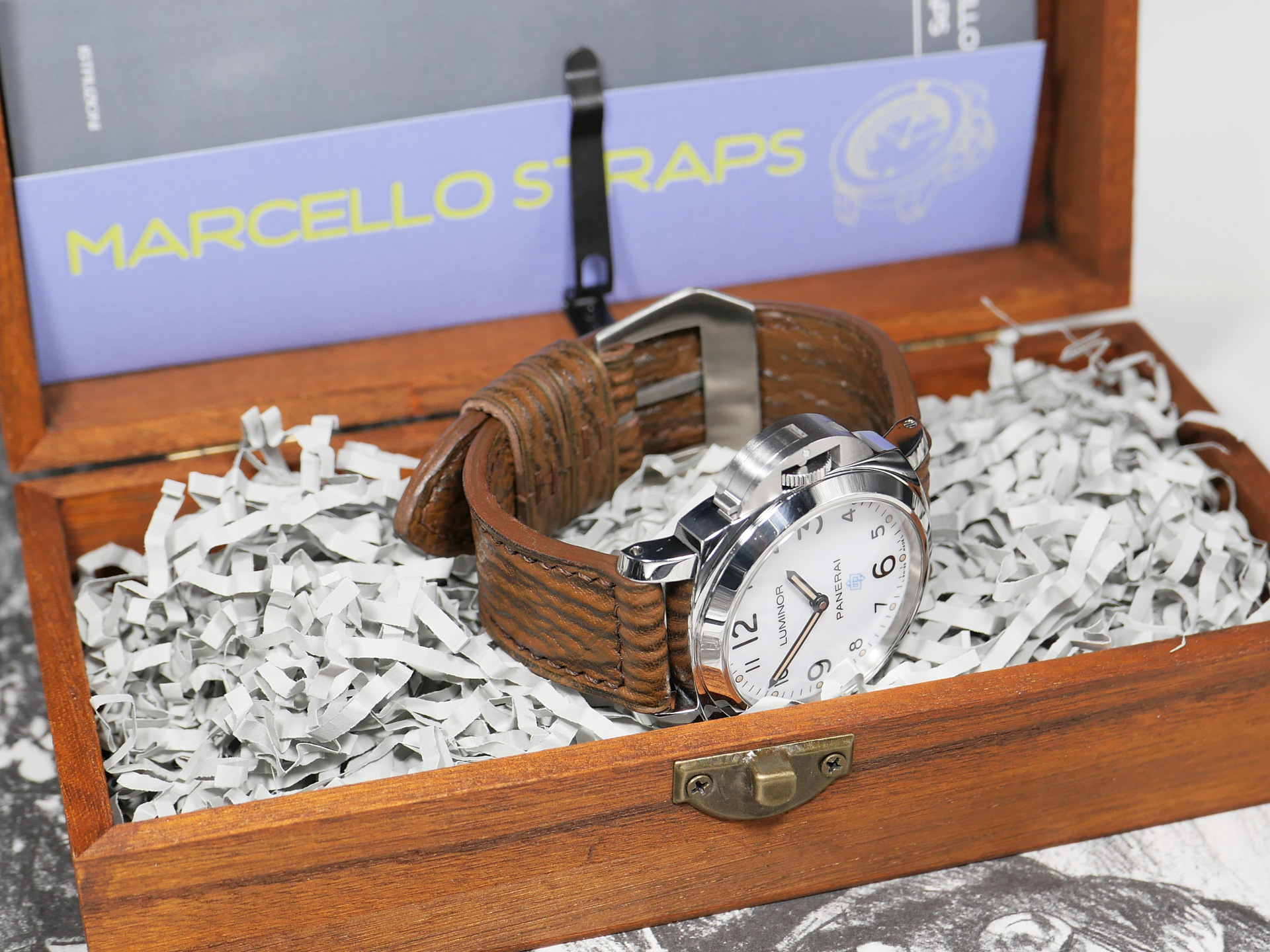 Brown Panerai Shark Strap with distressed finish