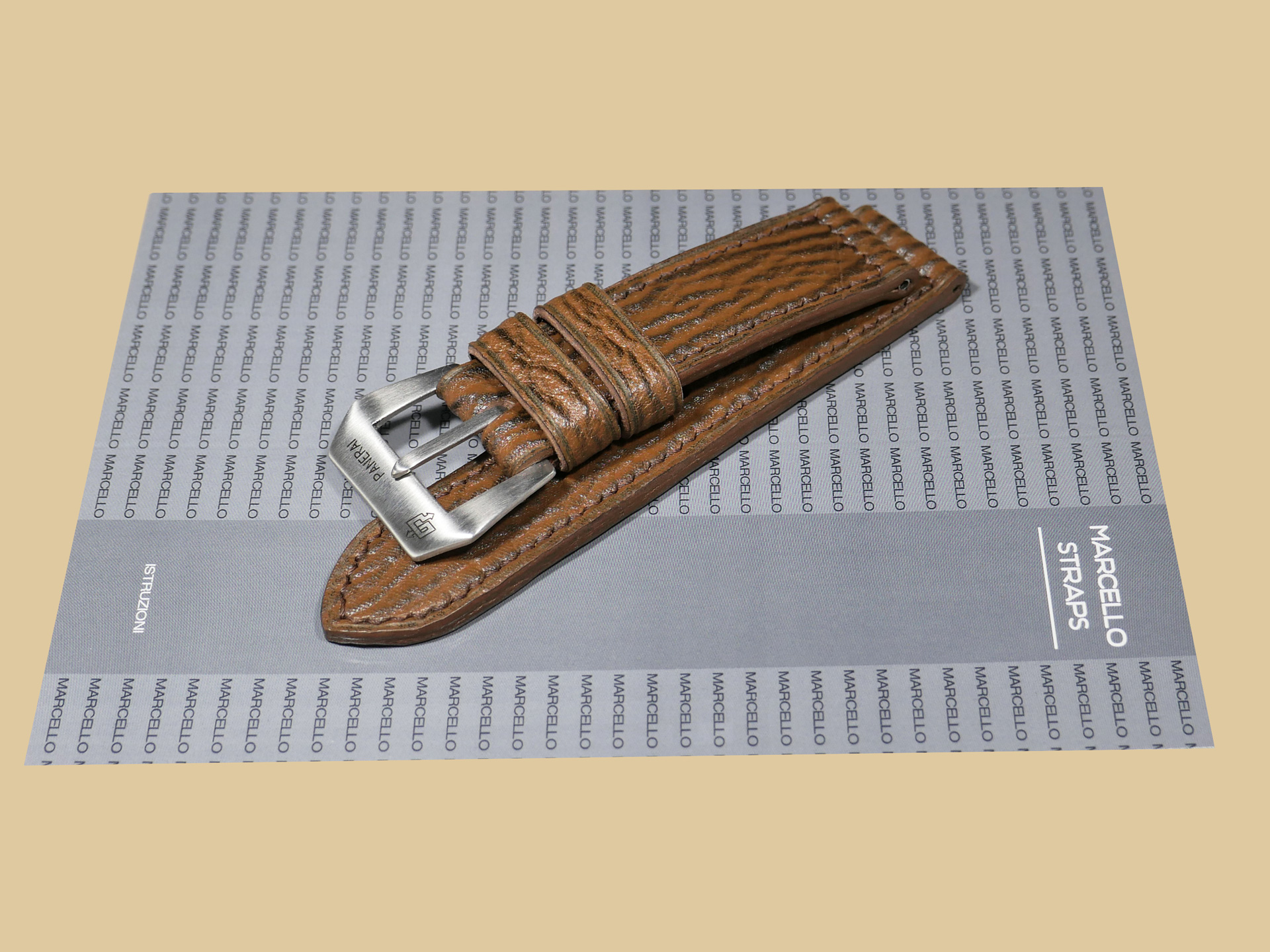 Custom Brown Panerai Shark Strap with stitching