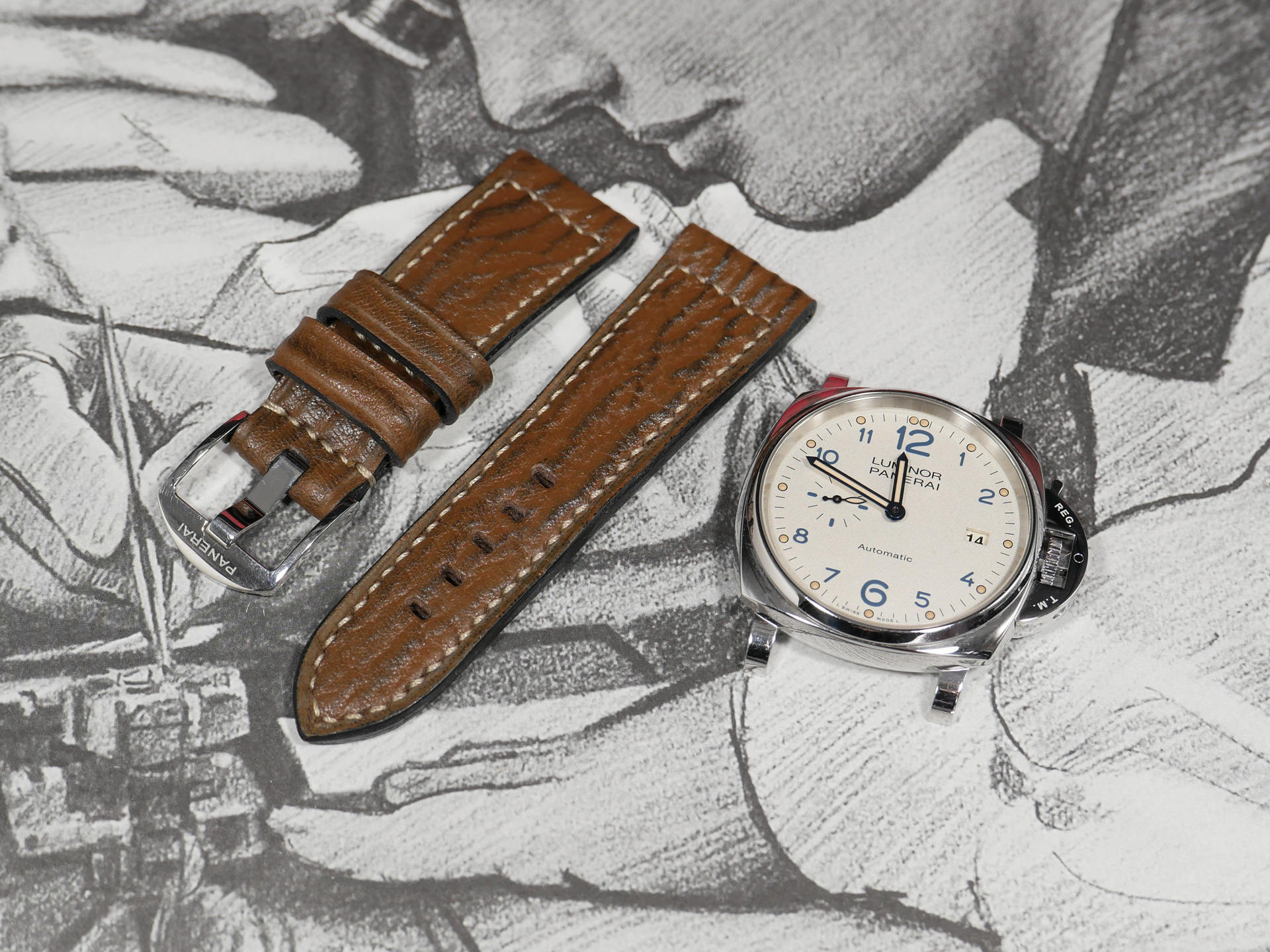 Panerai DUE brown shark strap in natural light