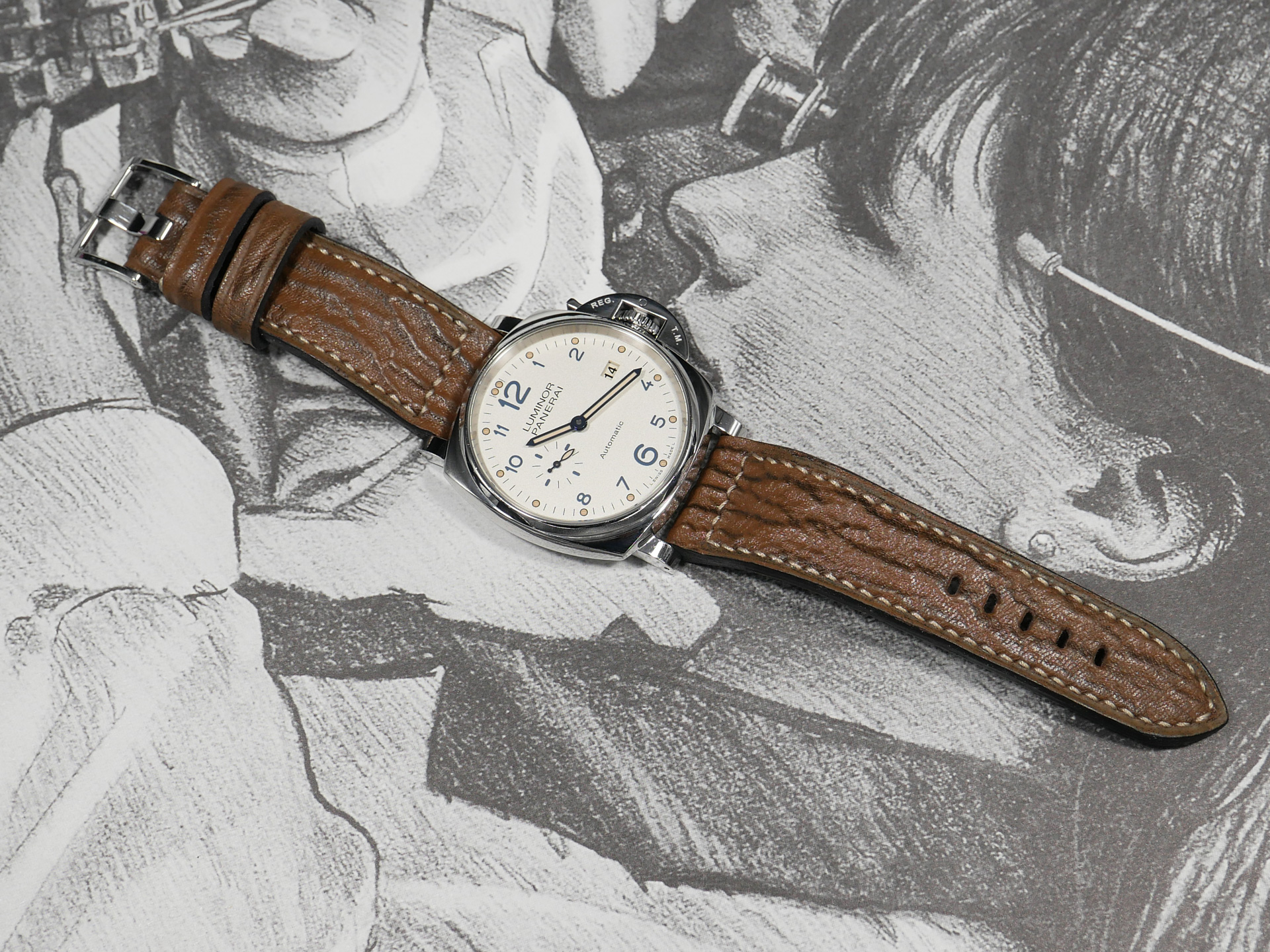 Handcrafted brown shark strap for Panerai DUE